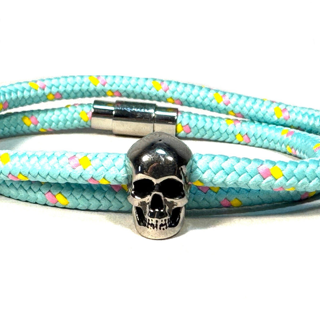 ALEXANDER MCQUEEN Womens Skull Charm Rope Cord Wrap Friendship Bracelet Blue
