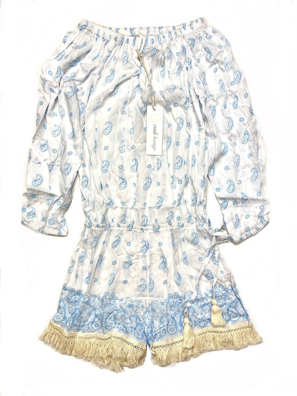 COOL CHANGE Womens Tasha Paisley Rayon Tunic Romper White Blue S