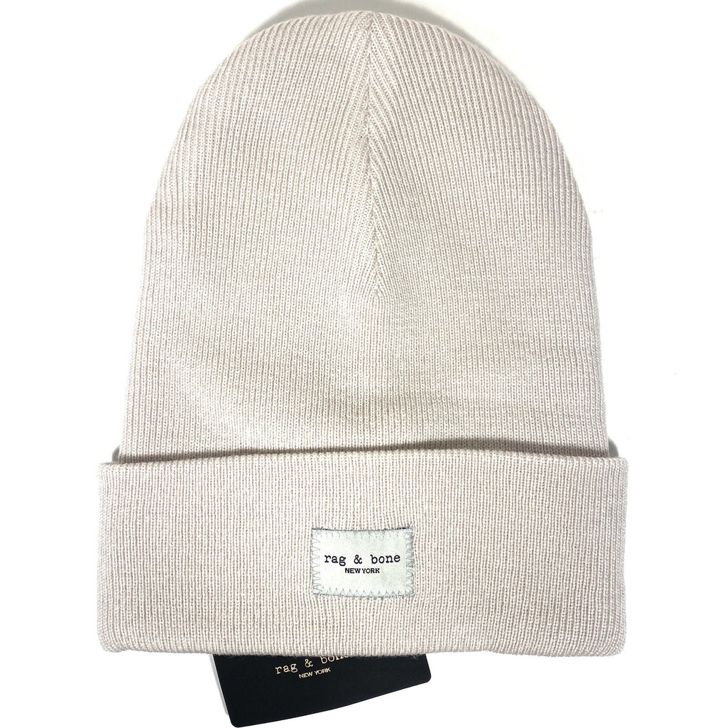 RAG & BONE Addison Logo Merino Wool Blend Beanie Hat Turtledove Grey (MSRP $95)