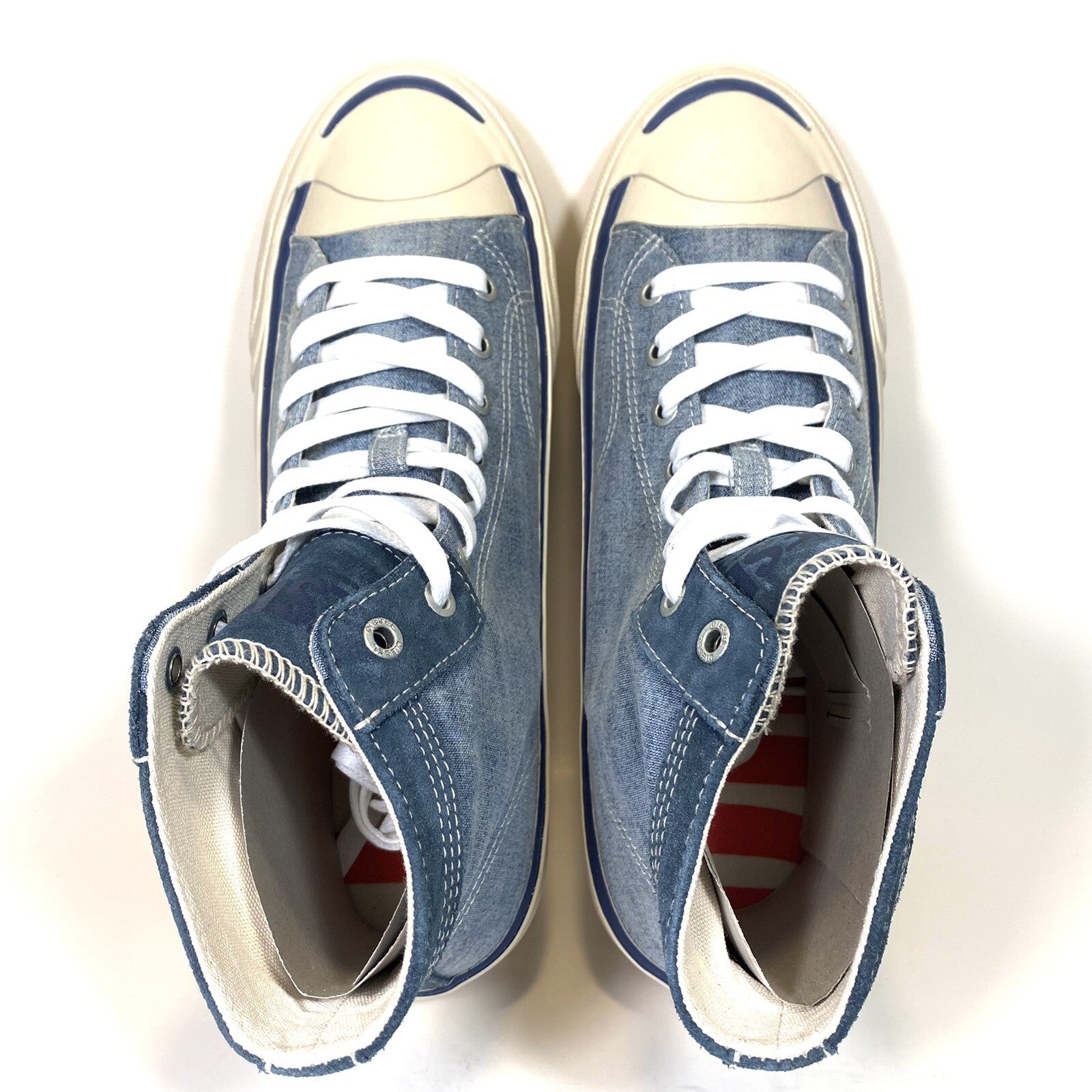 DIESEL Mens Principia Mid Top Denim Logo Sneakers Light Blue (MSRP $225)