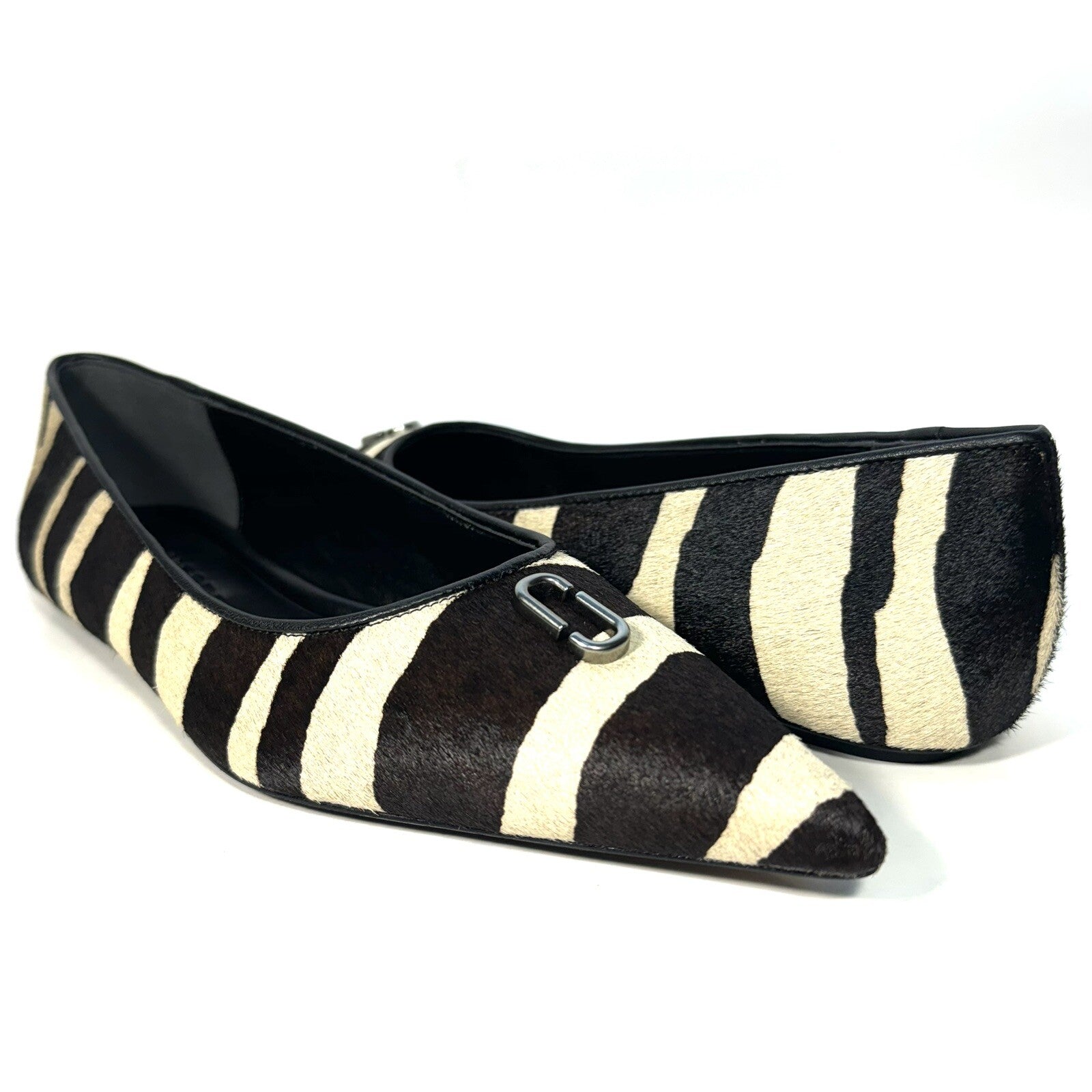 MARC JACOBS Womens The Pointy Toe Ballerina Flats Zebra Pony Hair (MSRP $295)