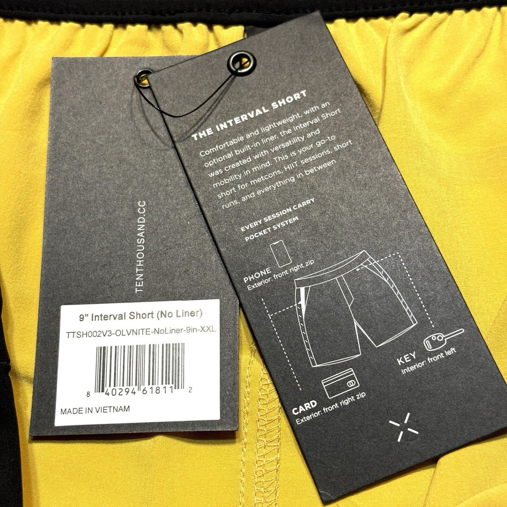 TEN THOUSAND Mens 9in Interval Shorts No Liner Yellow XXL (MSRP $68)