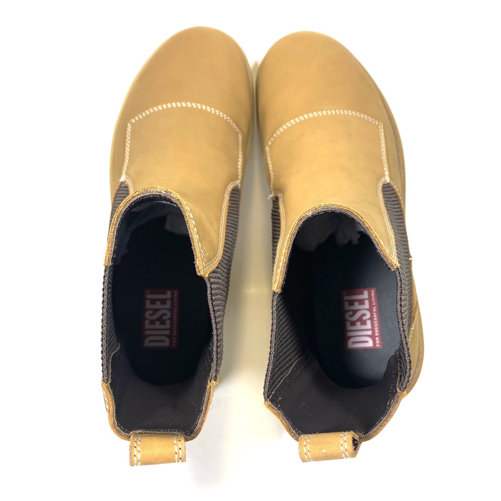 DIESEL Mens Alabhama Nubuck Suede Slip On Combat Boots Bone Brown (MSRP $375)