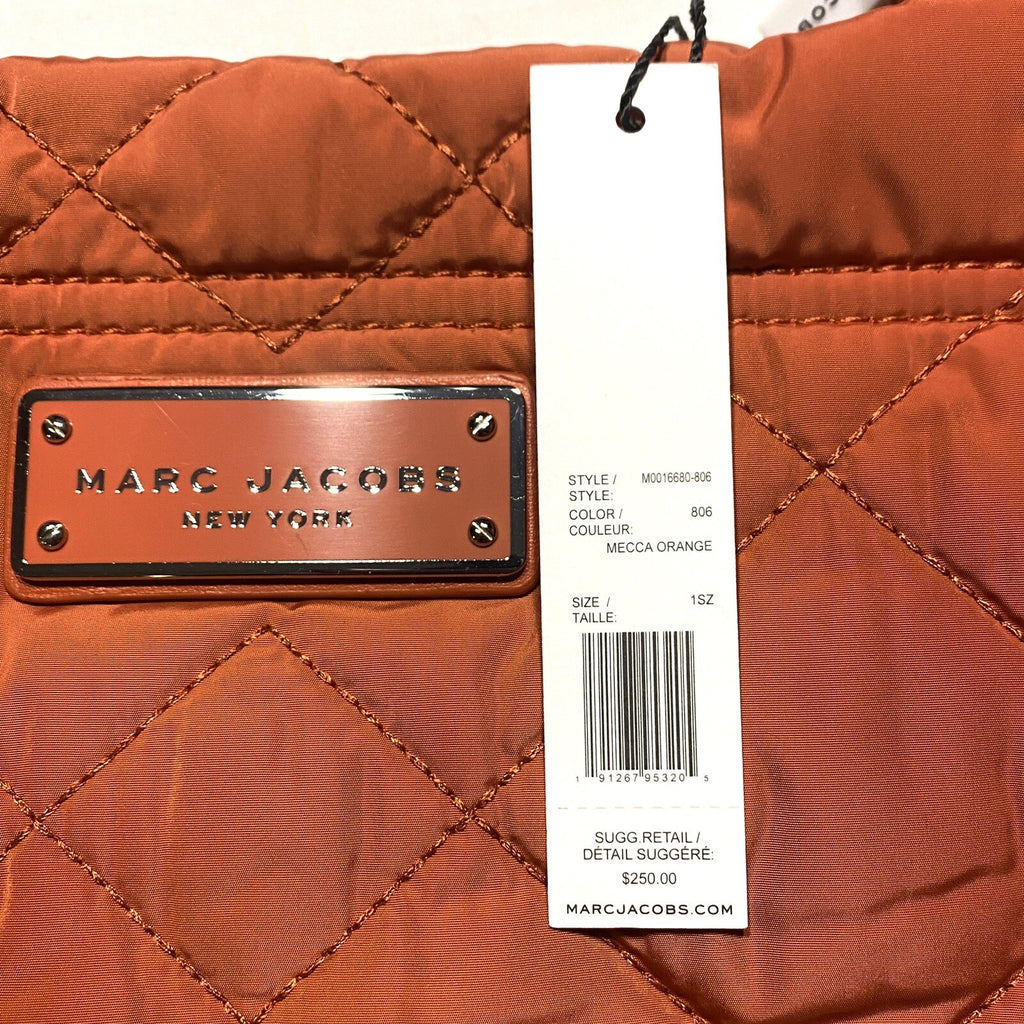 MARC JACOBS Quilted Nylon Zip Logo Tote Bag Mecca Orange Medium (MSRP $250)