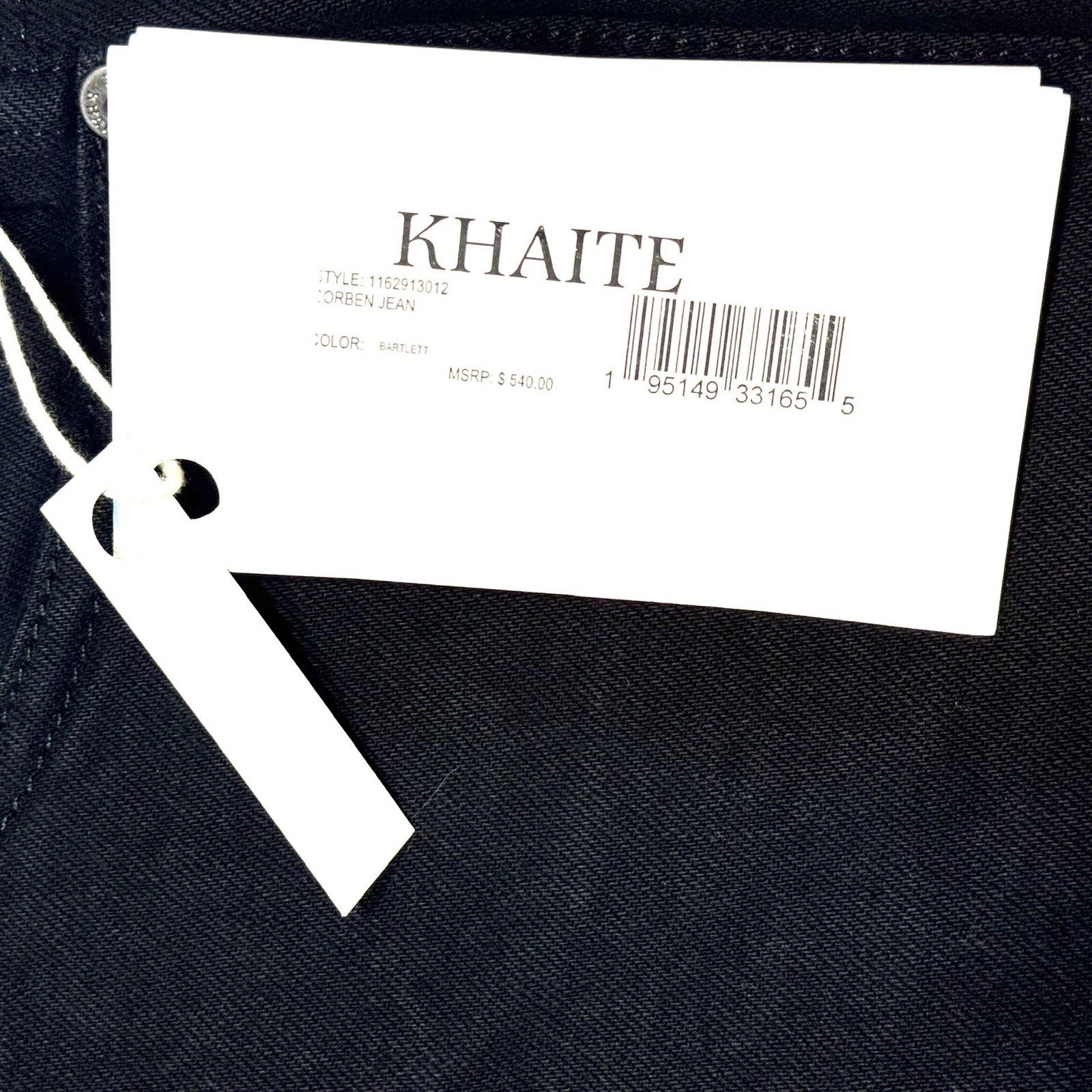 KHAITE Womens Corben High Rise Straight Leg Denim Jeans Bartlett Black MSRP $540