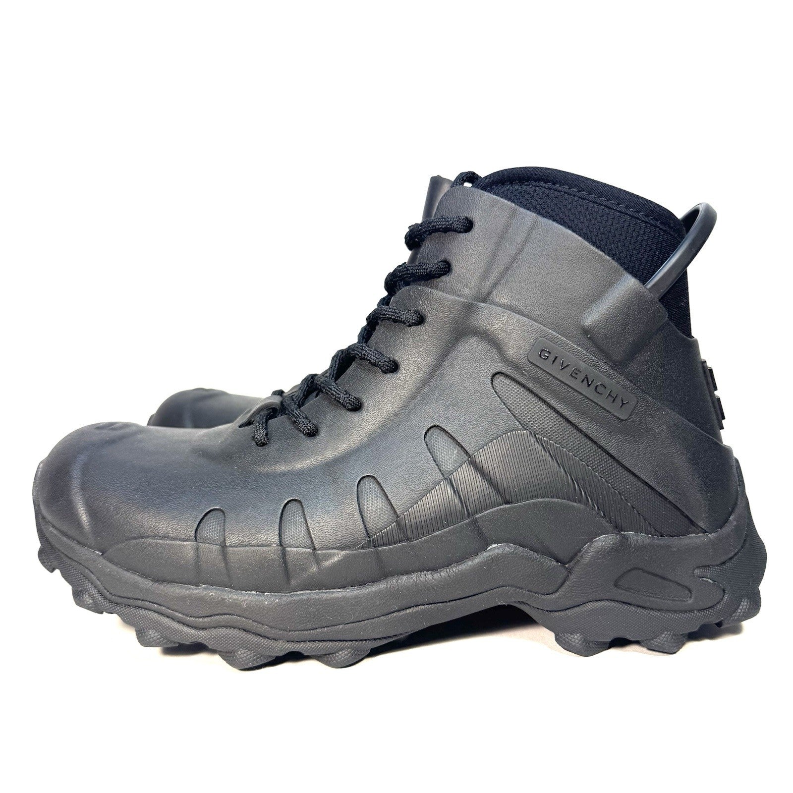 GIVENCHY Mens Mid High Rubber Lace Up 4G Logo Boots Black (MSRP $675)