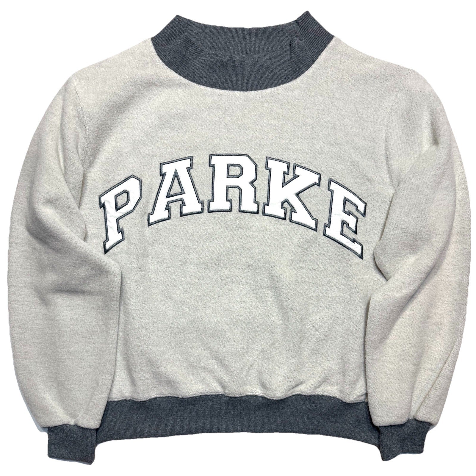 PARKE Womens Inside Out Mockneck Fleece Logo Graphic Sweatshirt Grey S/M