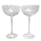 TOMMY BAHAMA Etched Fronds 9in Crystal Martini Coupe Cocktail Glasses Set of 2