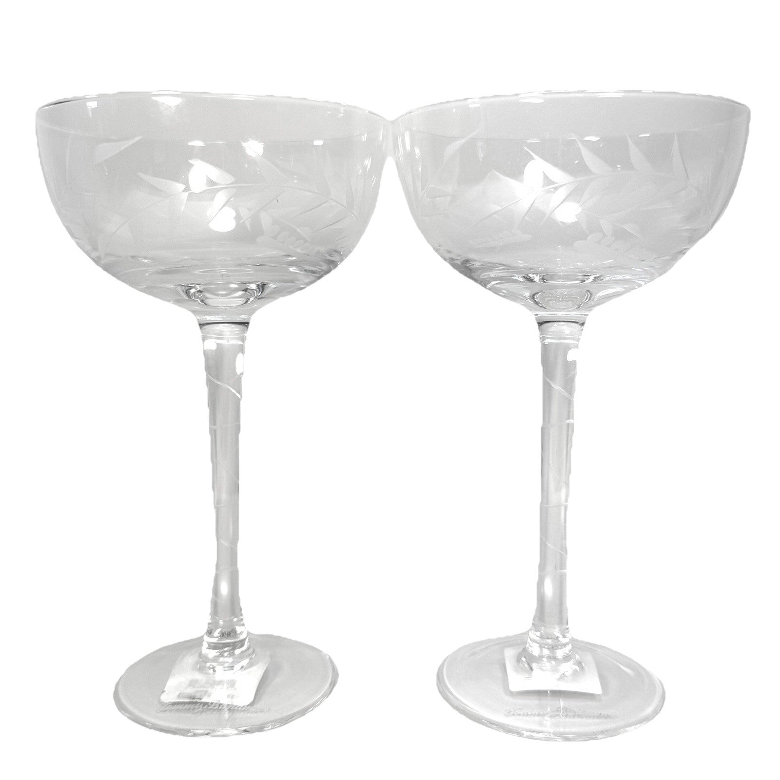 TOMMY BAHAMA Etched Fronds 9in Crystal Martini Coupe Cocktail Glasses Set of 2