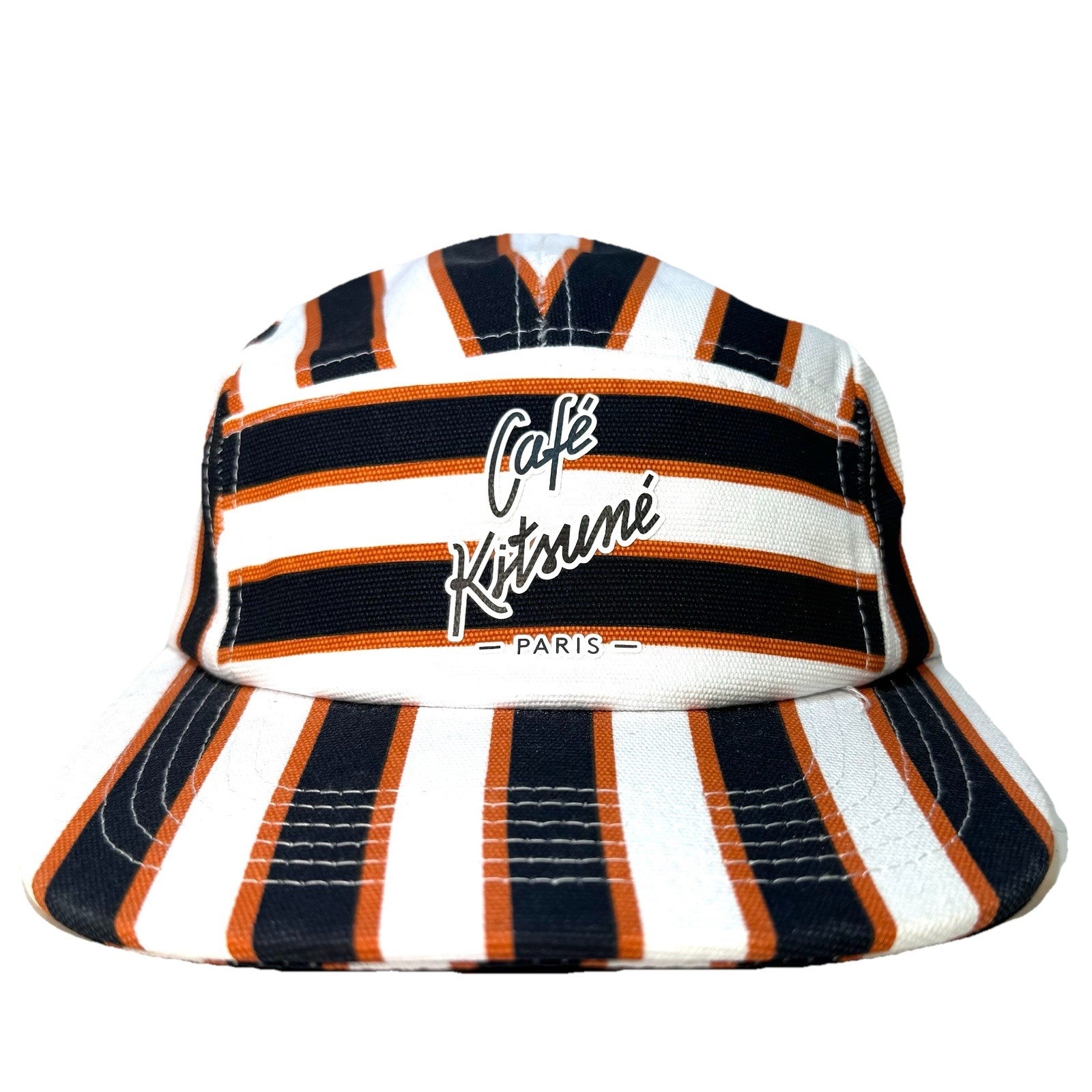 CAFE KITSUNE Unisex Logo 5 Panel Stripe Cap Hat White Blue (MSRP $120)