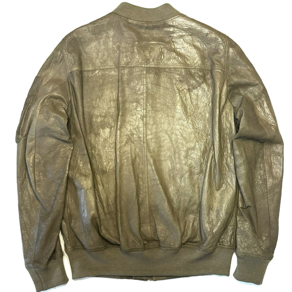 RICK OWENS Mens Classic Leather Flight Bomber Jacket Olive Green 50 -MSRP $2,745