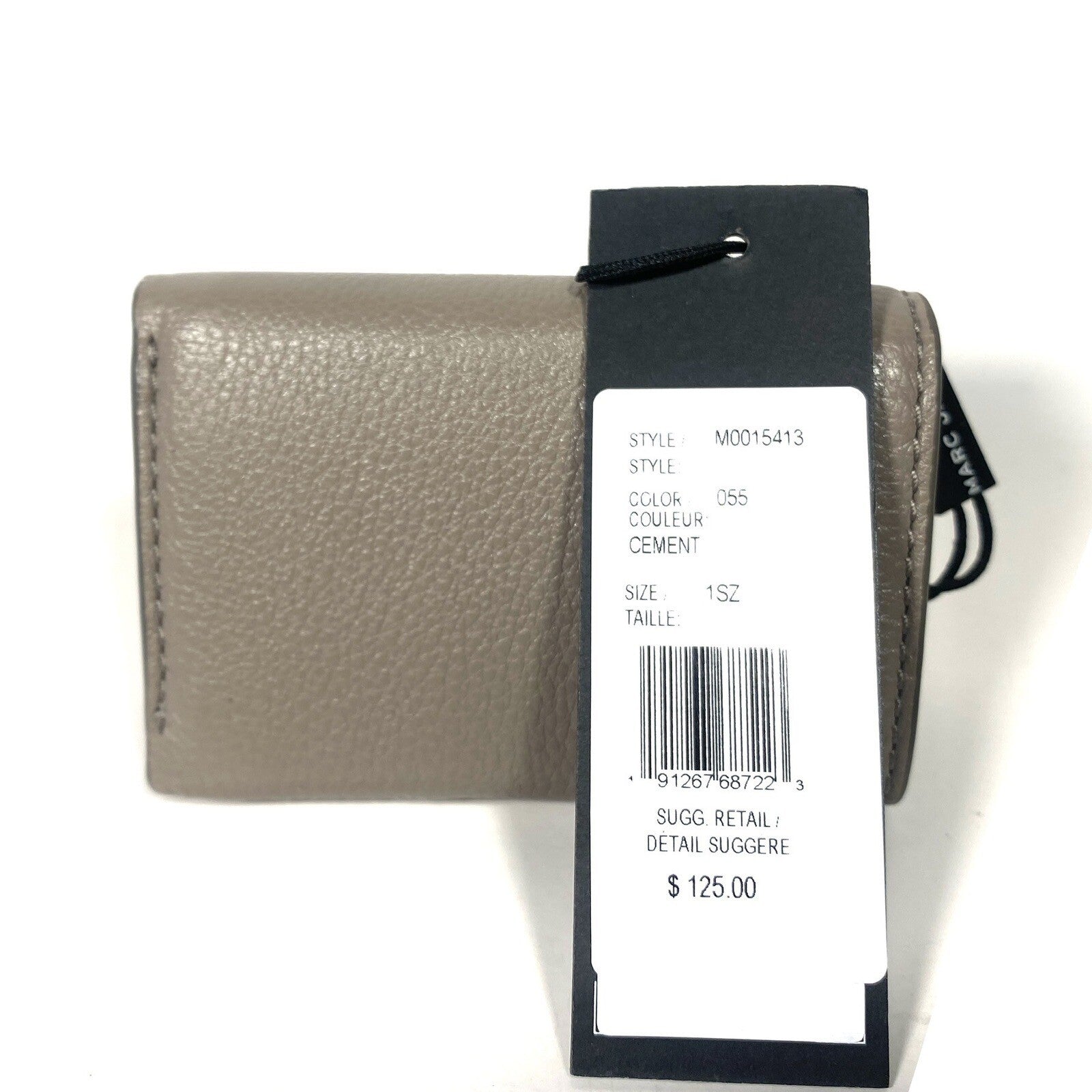 MARC JACOBS J Logo Leather Trifold Snap Mini Wallet Cement Grey (MSRP $125)