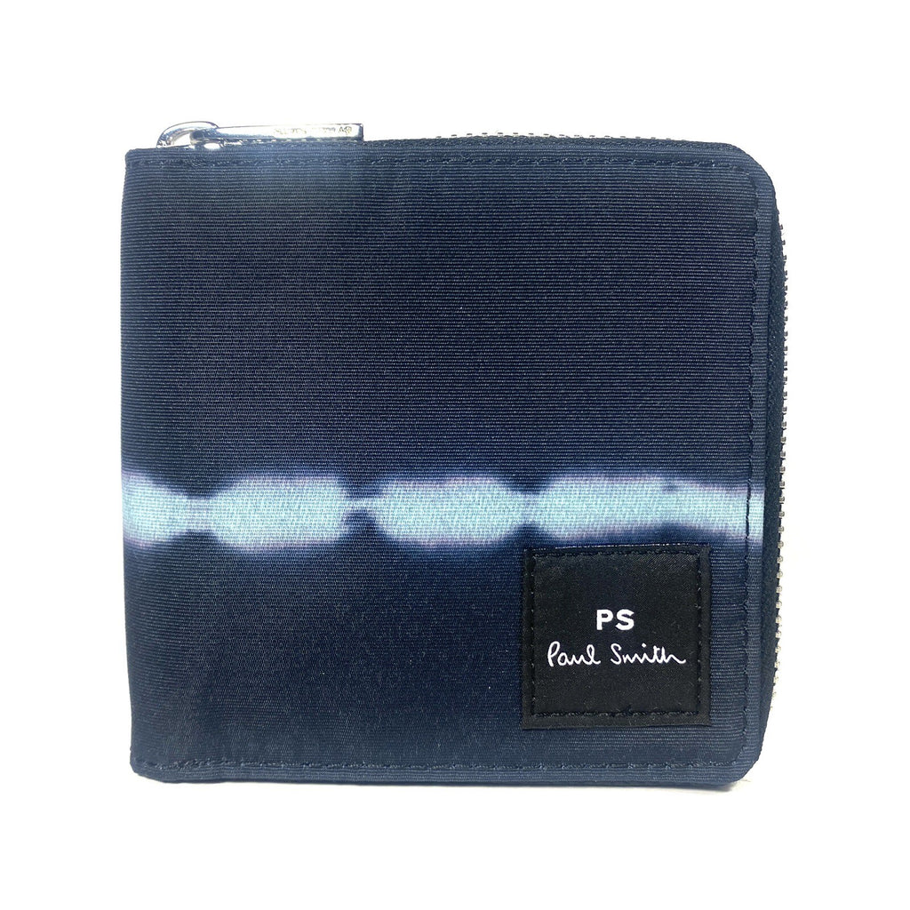 PS PAUL SMITH Tie Dye Logo Canvas Zip Wallet Navy Blue (MSRP $150)