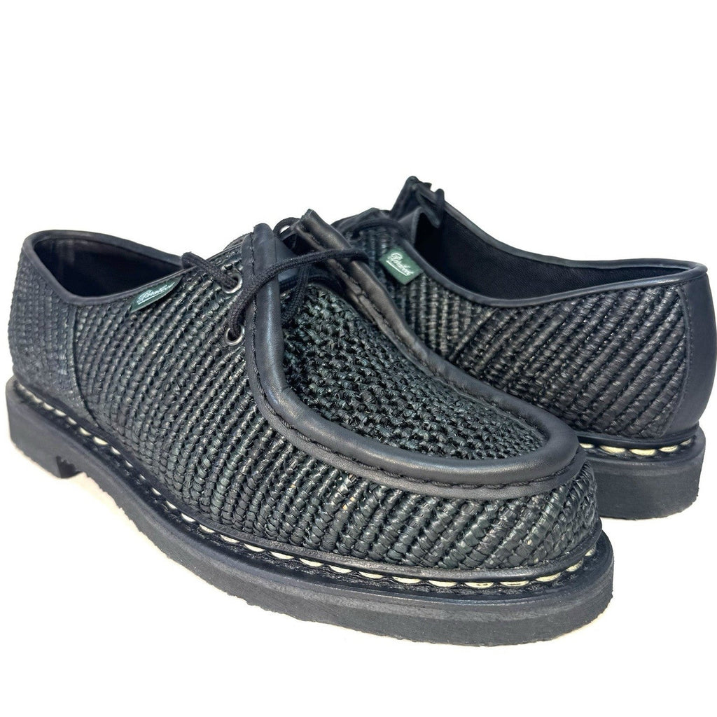 PARABOOT Mens Michael Raphia Woven Straw Leather Derby Shoes Black (MSRP $615)