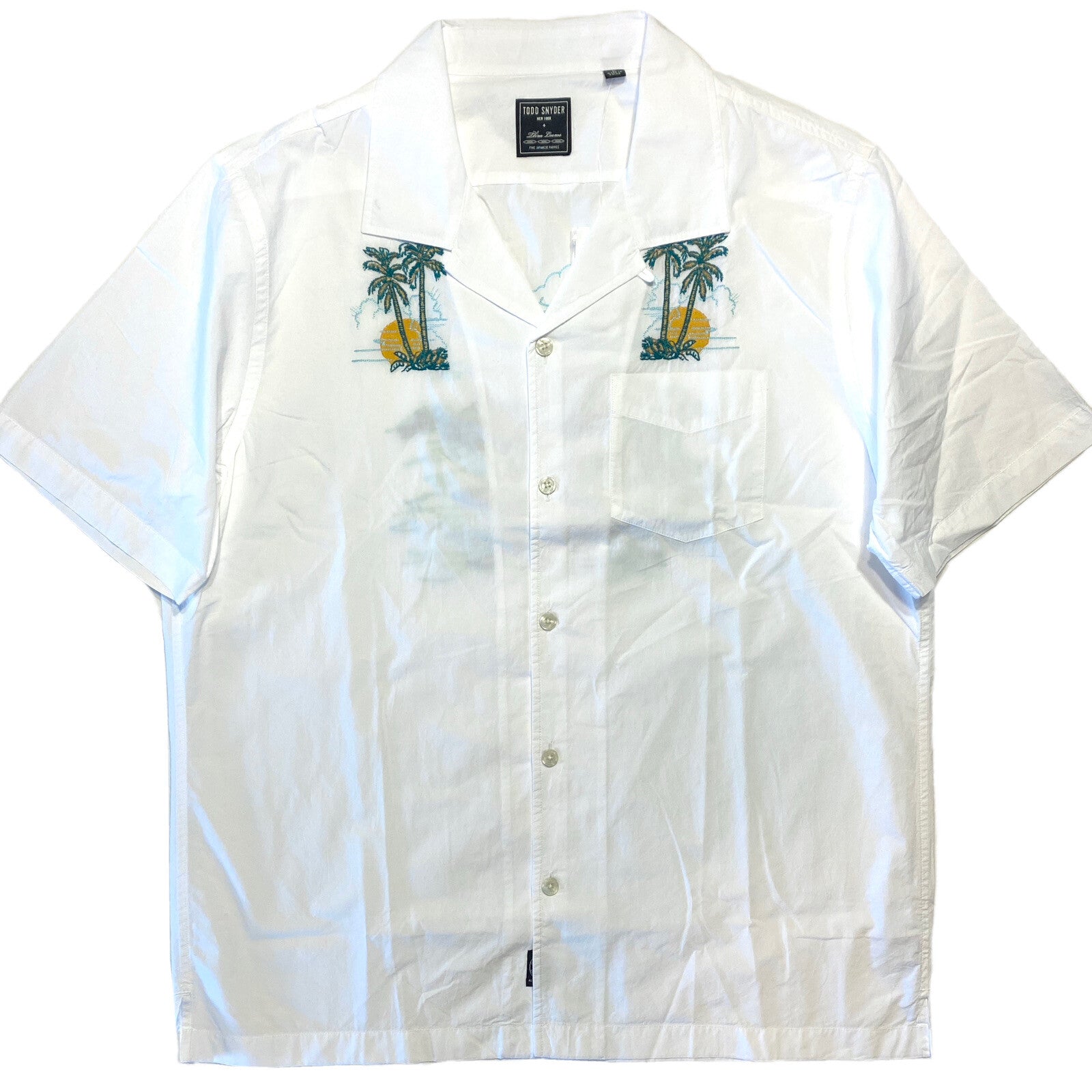 TODD SNYDER Mens Surf Embroidery Camp Collar Short Sleeve Shirt White -MSRP $198