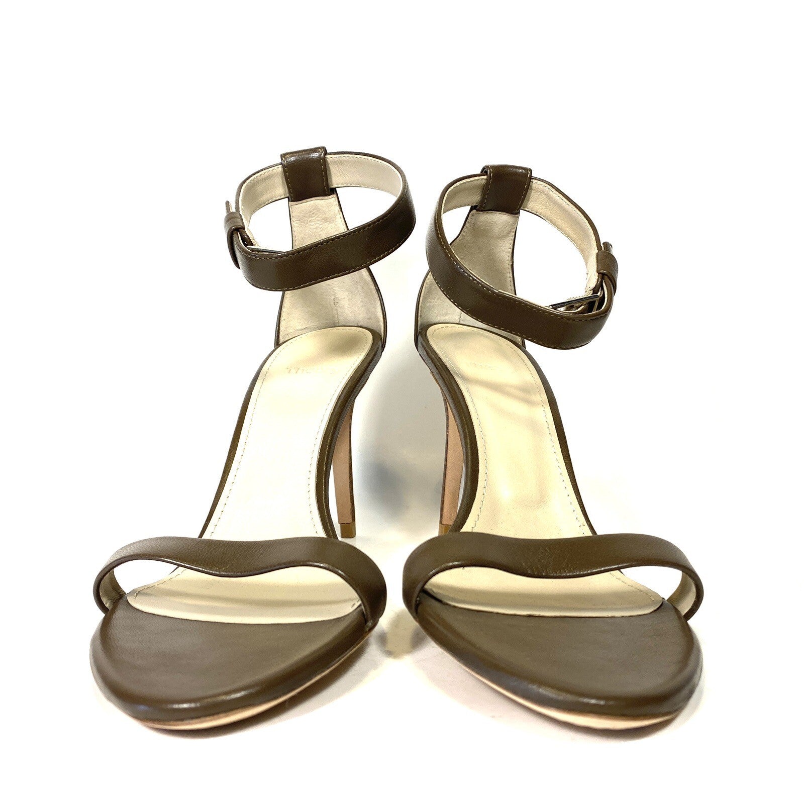 THEORY Womens Demeura Nappa Leather High Heel Sandals Army Olive (MSRP $355)