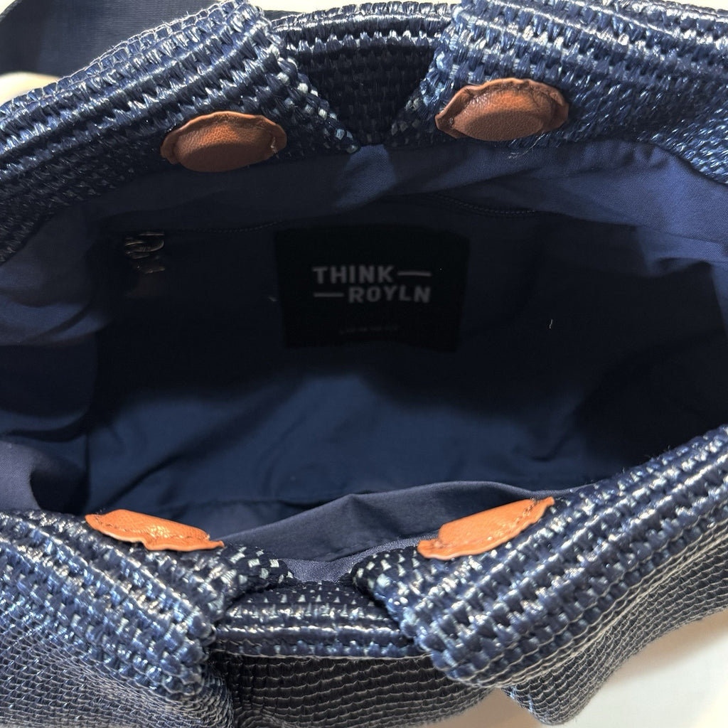 THINK ROYLN Savannah Raffia Woven Hobo Shoulder Bag Navy Blue (MSRP $188)