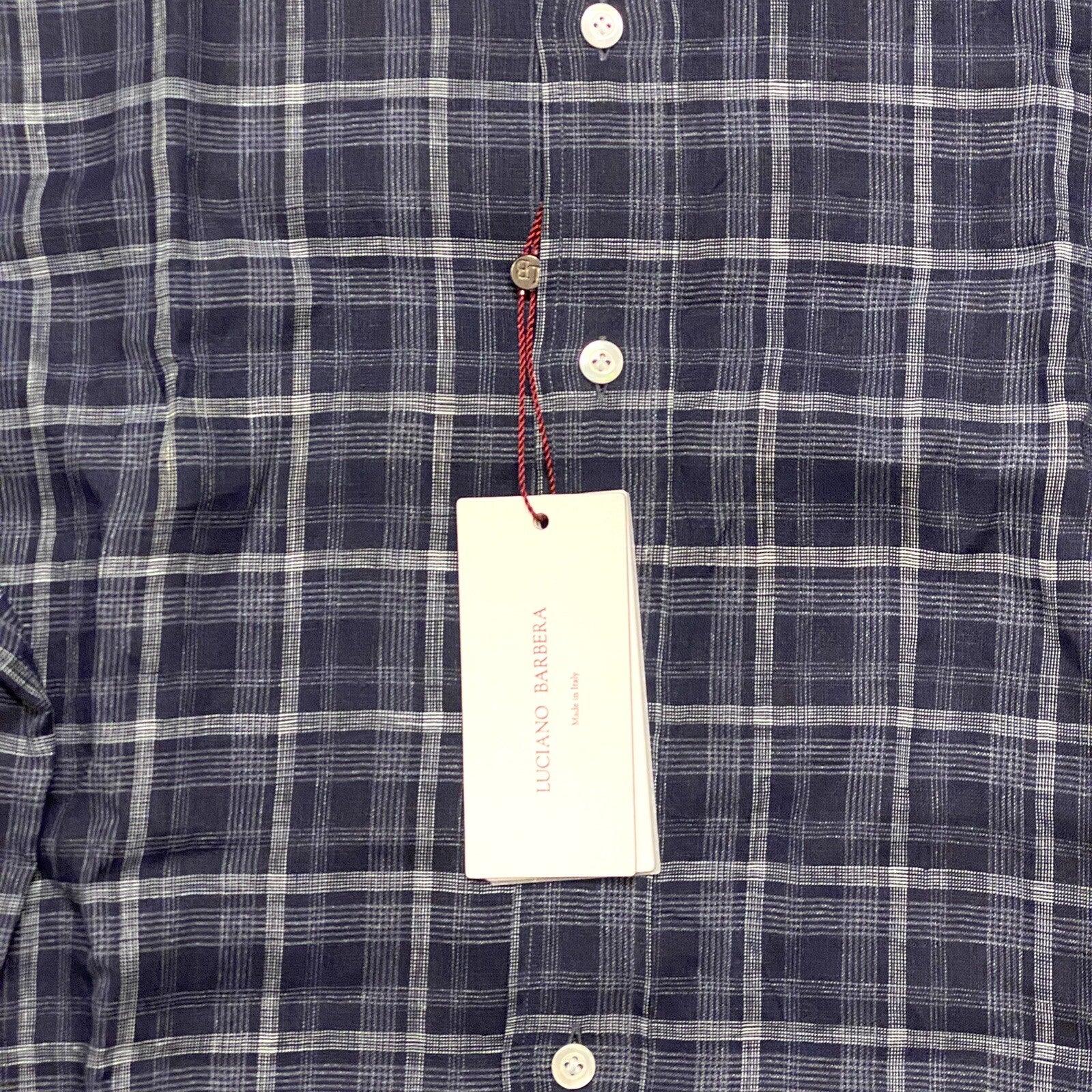 LUCIANO BARBERA Mens Linen Plaid Button Up Spread Collar Shirt Blue (MSRP $295)