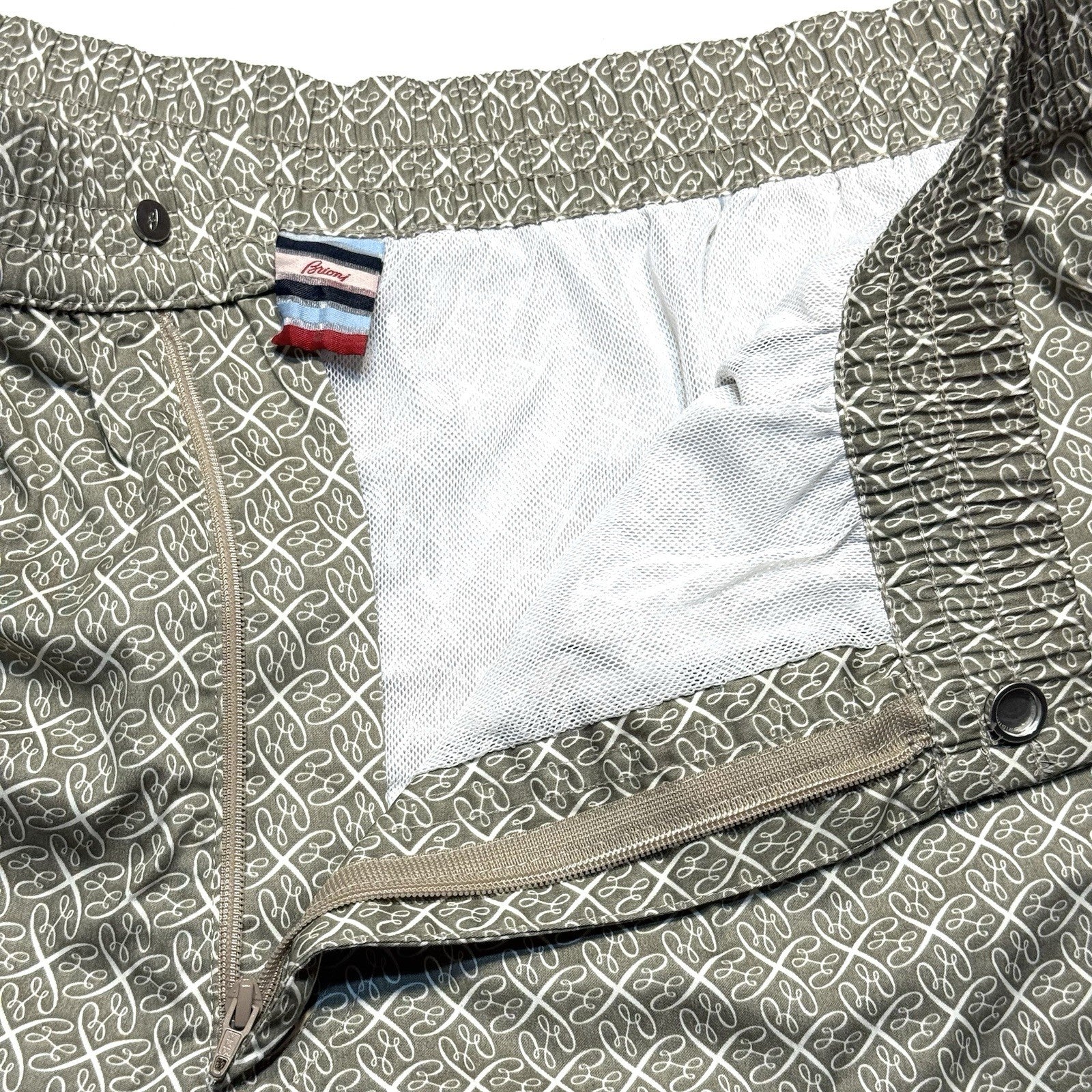 BRIONI Mens B Logo Check Swim Trunks Shorts Grey 3XL (MSRP $395)