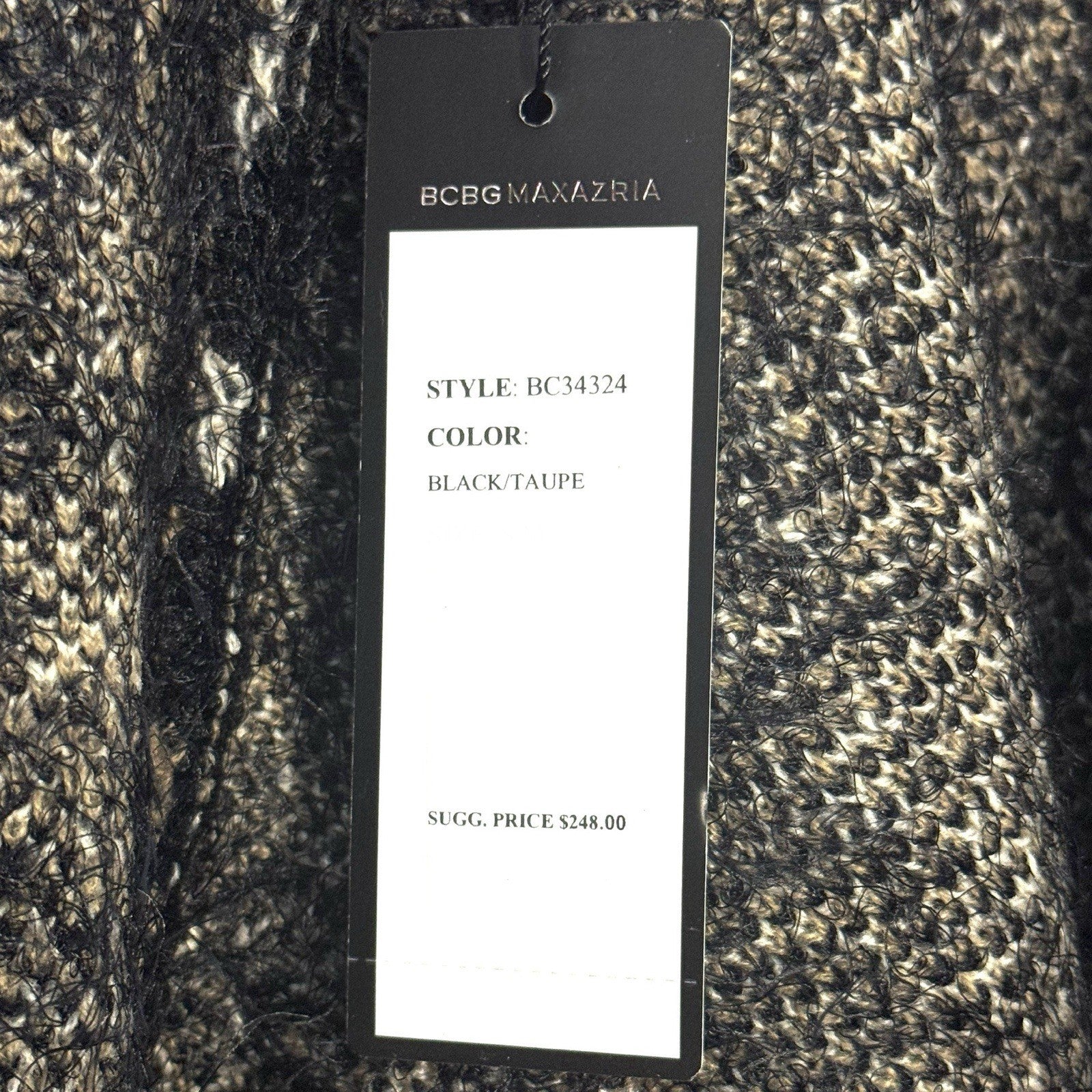 BCBG MAX AZRIA Womens Leather Fringe Trim Poncho Black Taupe (MSRP $248)