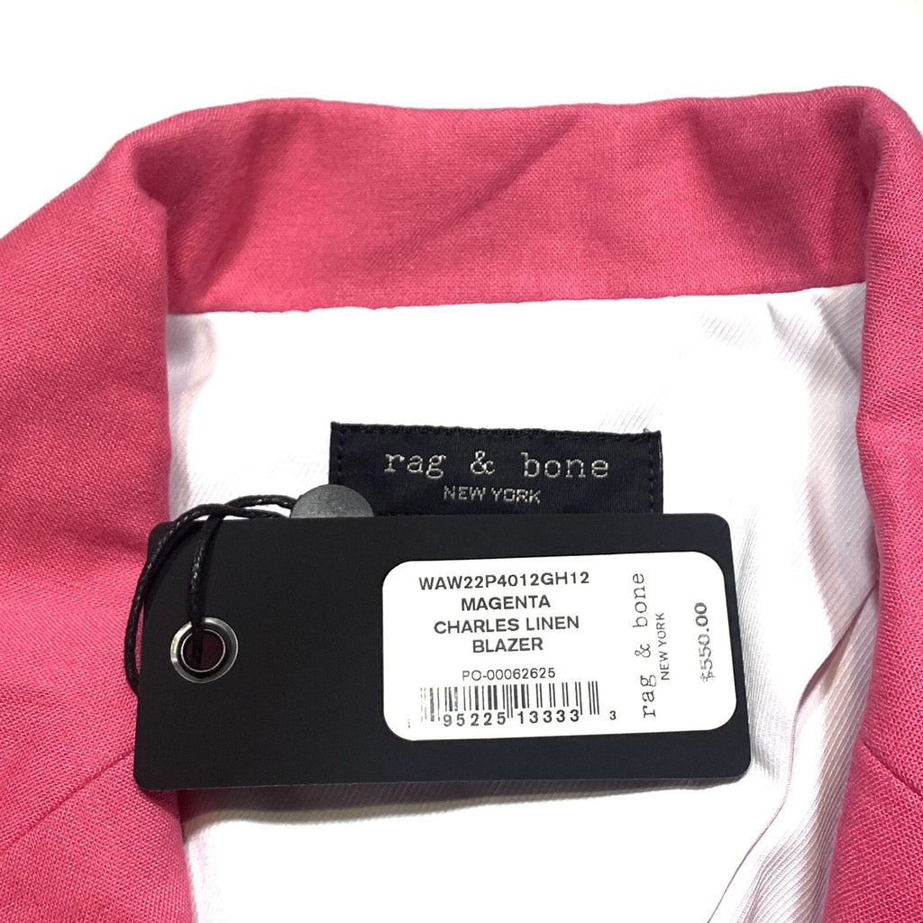 RAG & BONE Womens Charles Linen Long Blazer Jacket Magenta Pink (MSRP $550)