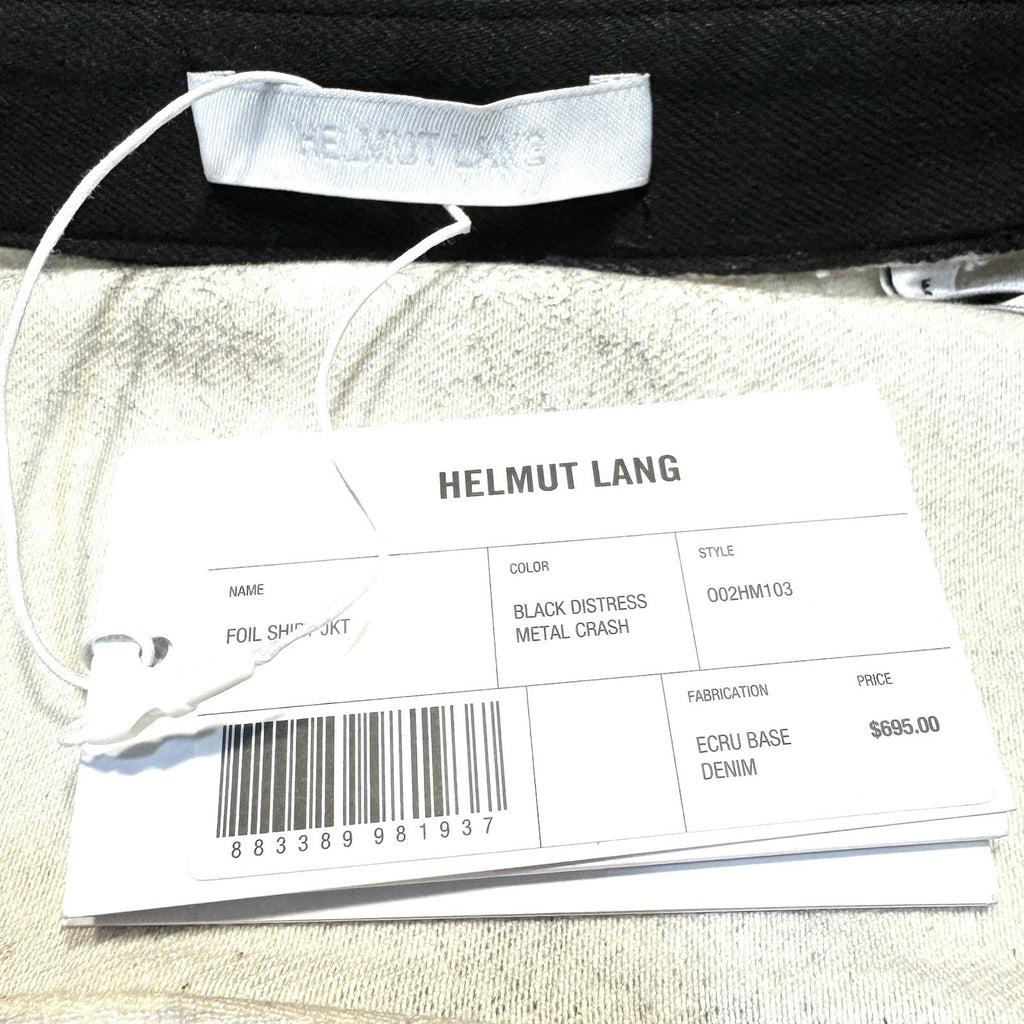 HELMUT LANG Mens Foil Jean Shirt Jacket Metal Crash Distressed Black (MSRP $695)