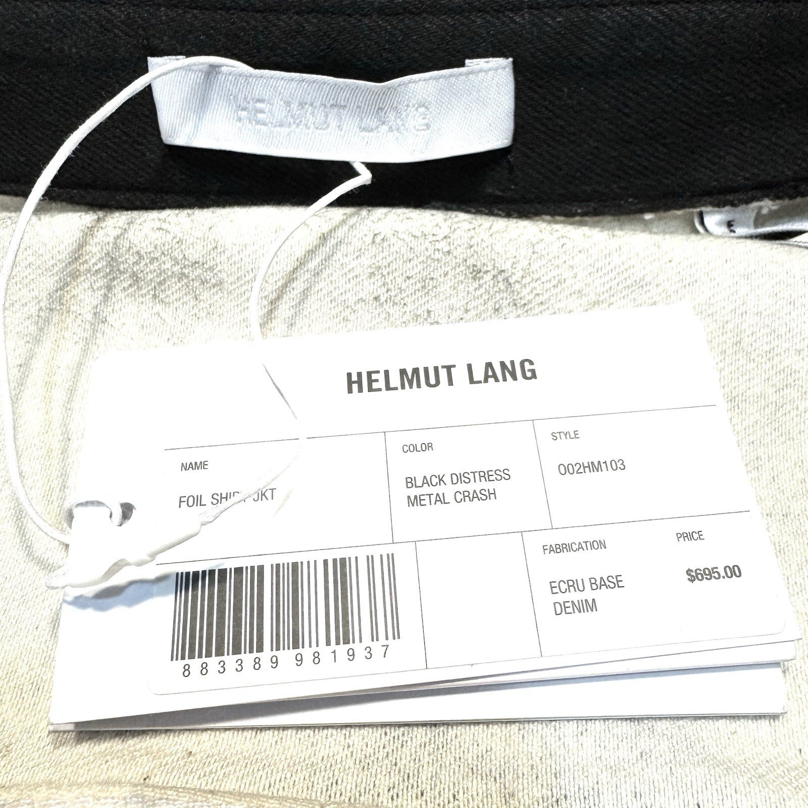 HELMUT LANG Mens Foil Jean Shirt Jacket Metal Crash Distressed Black (MSRP $695)