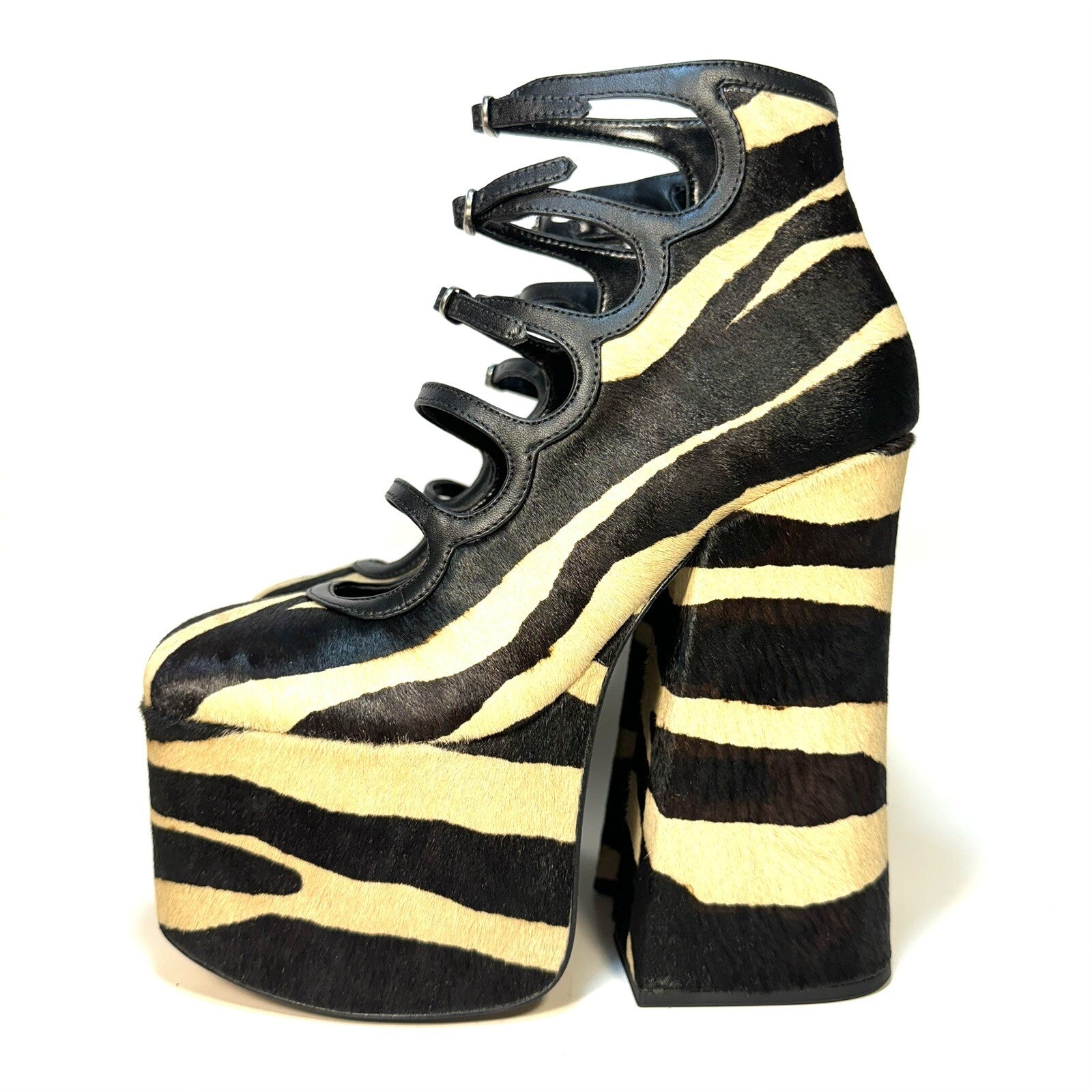 MARC JACOBS The Kiki Ankle Platform Boots Zebra Pony Hair Black (MSRP $550)
