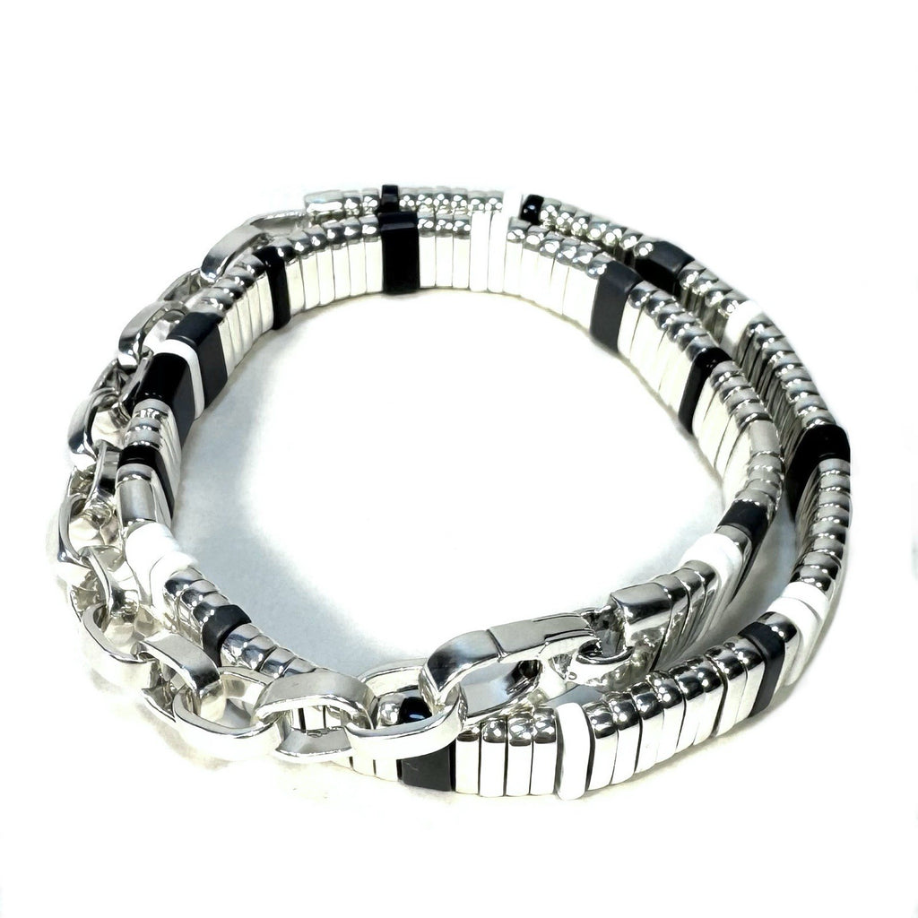 JOHN HARDY Womens .925 Silver 10mm Colorblock Black Onyx Choker Necklace