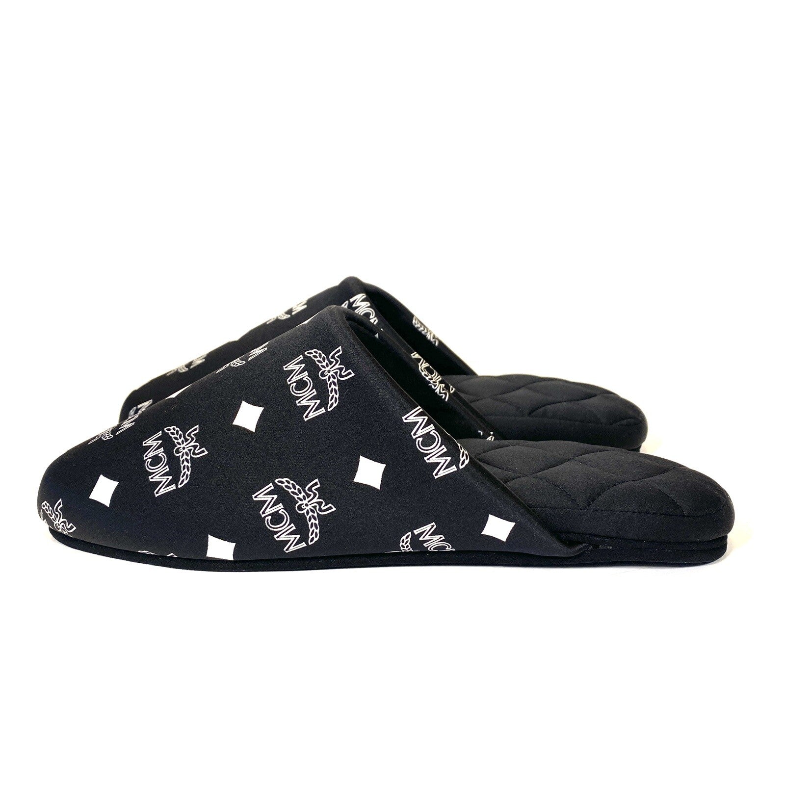 MCM Unisex Visetos Logo Silk Room Slippers Black (MSRP $260)