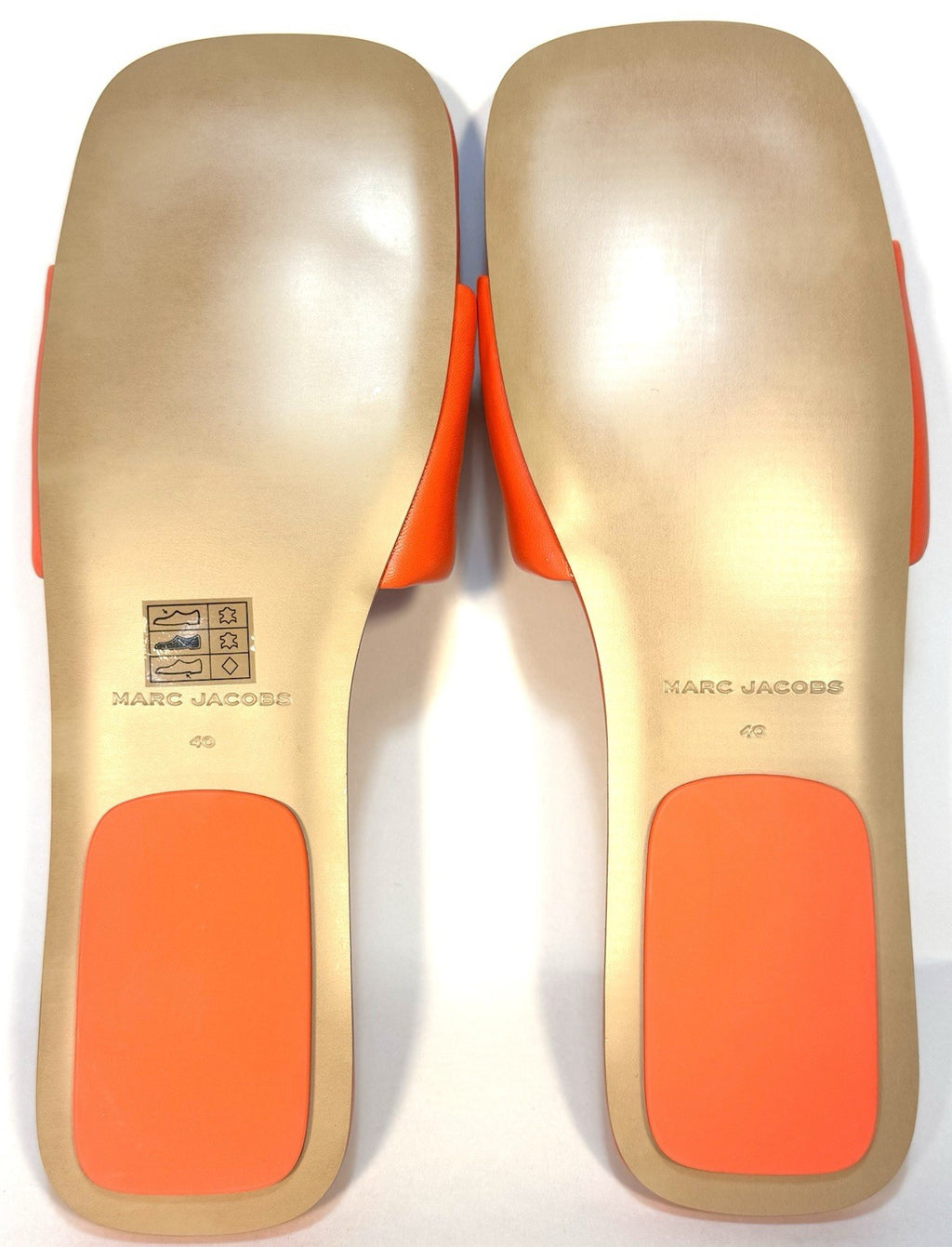 MARC JACOBS Womens J Logo Leather Slide Sandals Electric Orange 10 (MSRP $250)