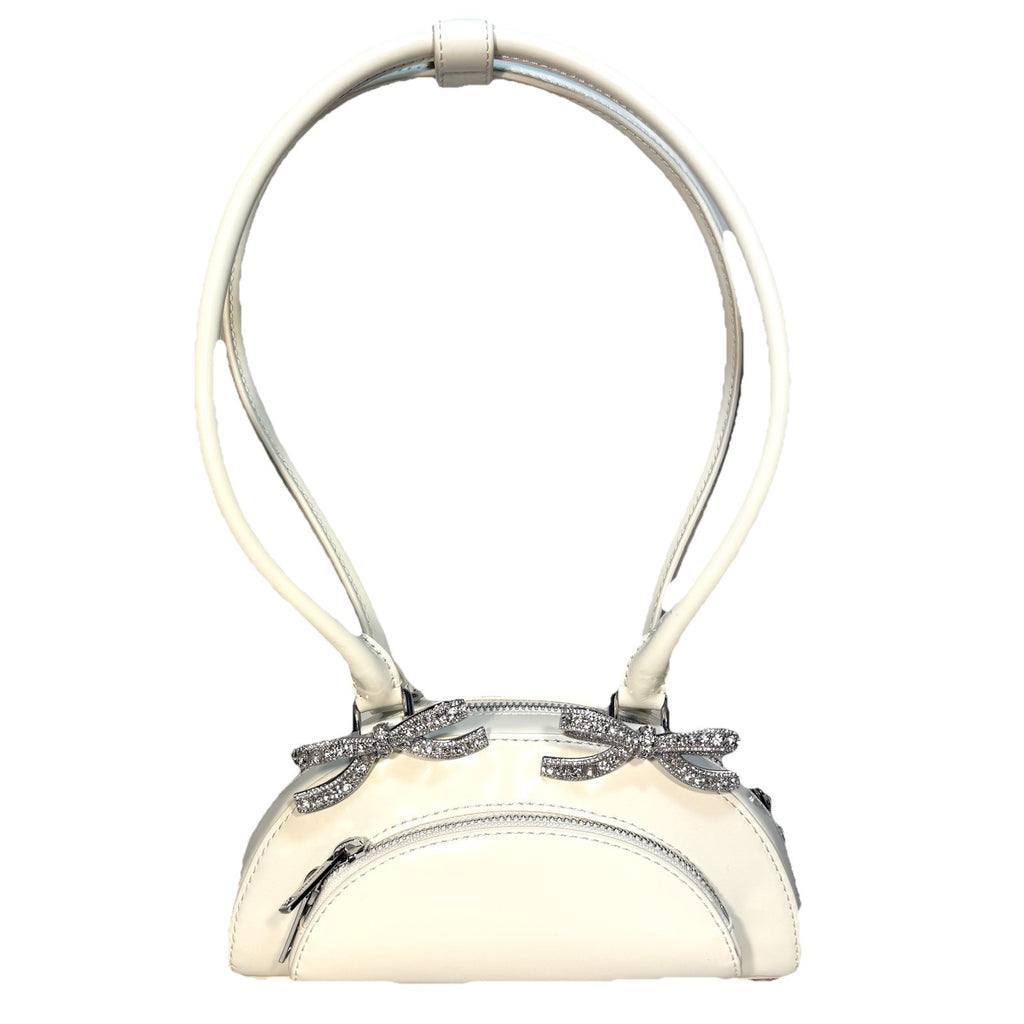 SELF-PORTRAIT Womens Curved Leather Mini Shoulder Bag Cream White (MSRP $555)