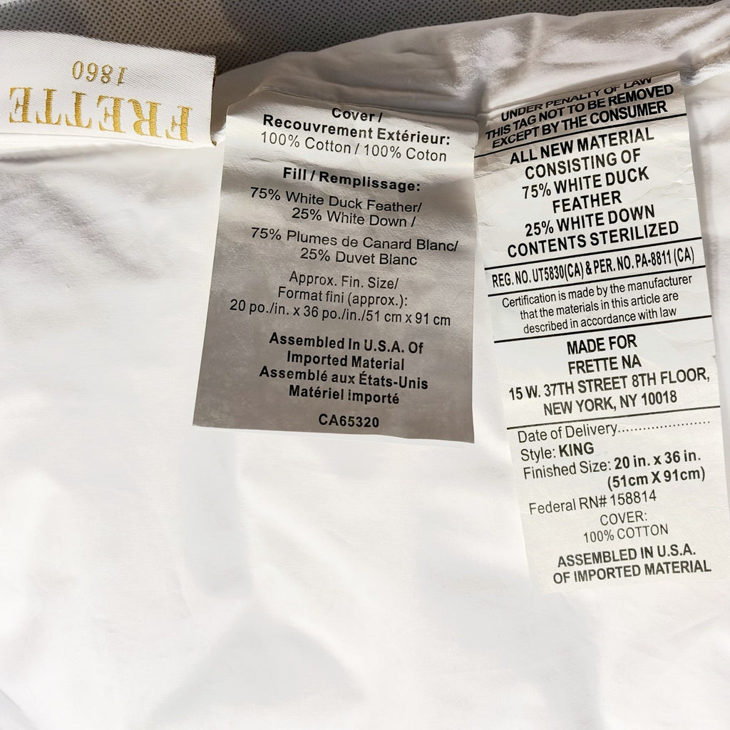 FRETTE Livia Down Feather Fill Bed Pillow Insert King (MSRP $325)