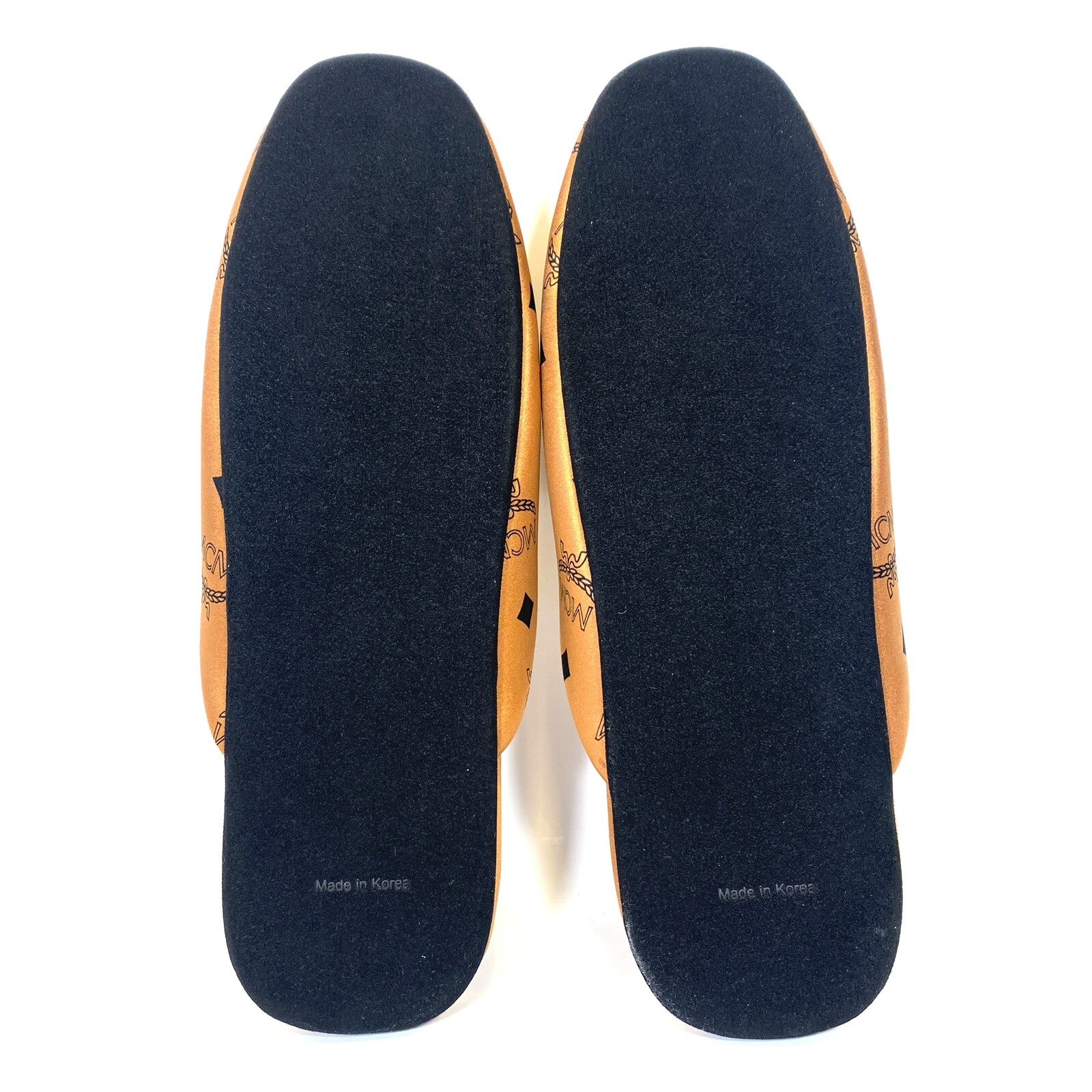 MCM Unisex Visetos Logo Silk Room Slippers Cognac Brown (MSRP $260)