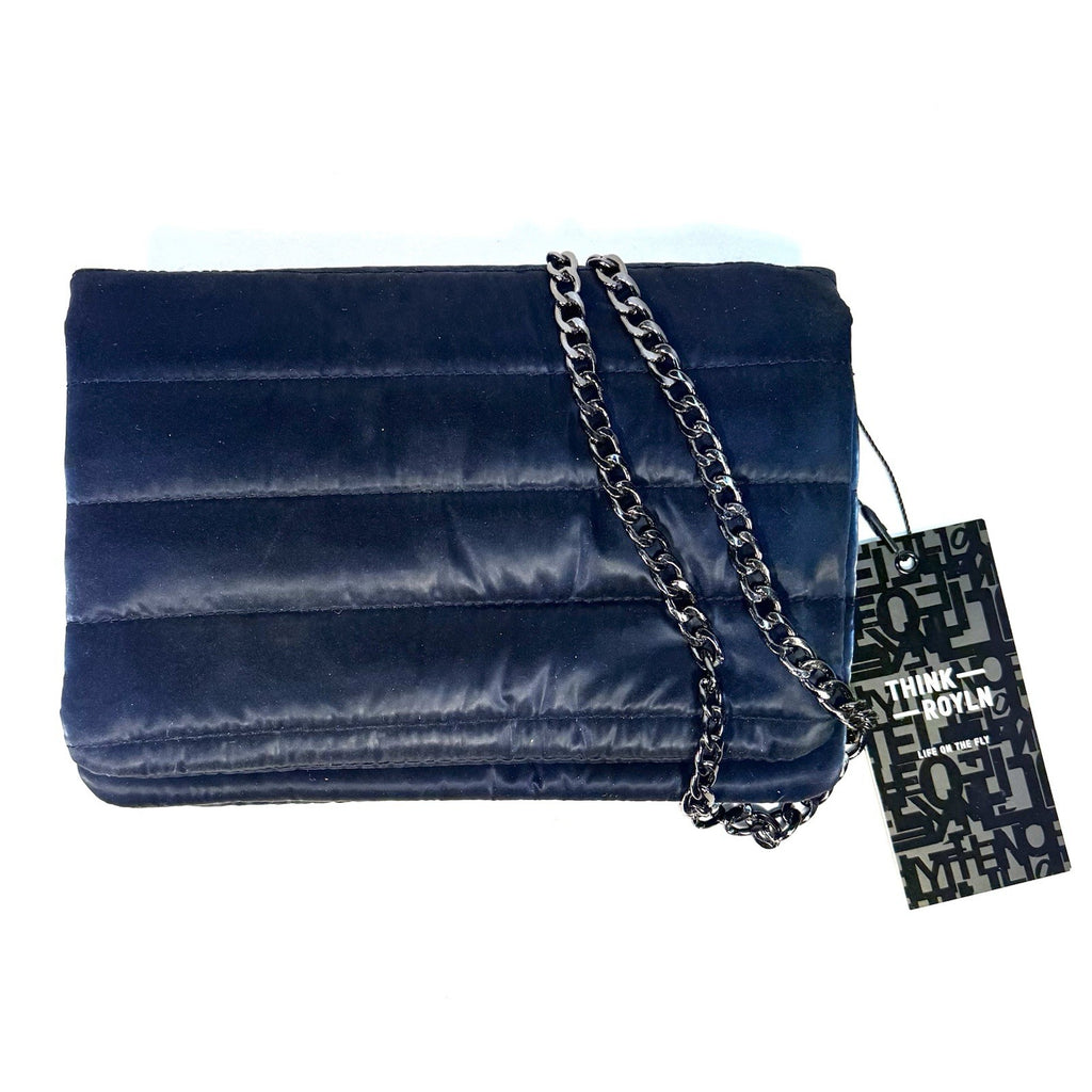 THINK ROYLN Crossbody Flap Bag On Chain Liquid Satin Indigo Blue (MSRP $98)