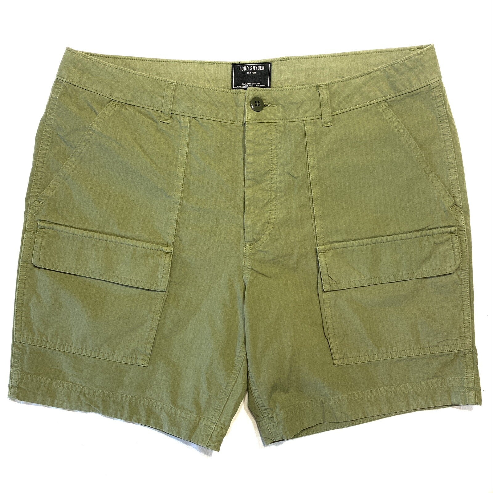 TODD SNYDER Mens 7in Ripstop Camper Cargo Shorts Dusty Pine Green (MSRP $148)