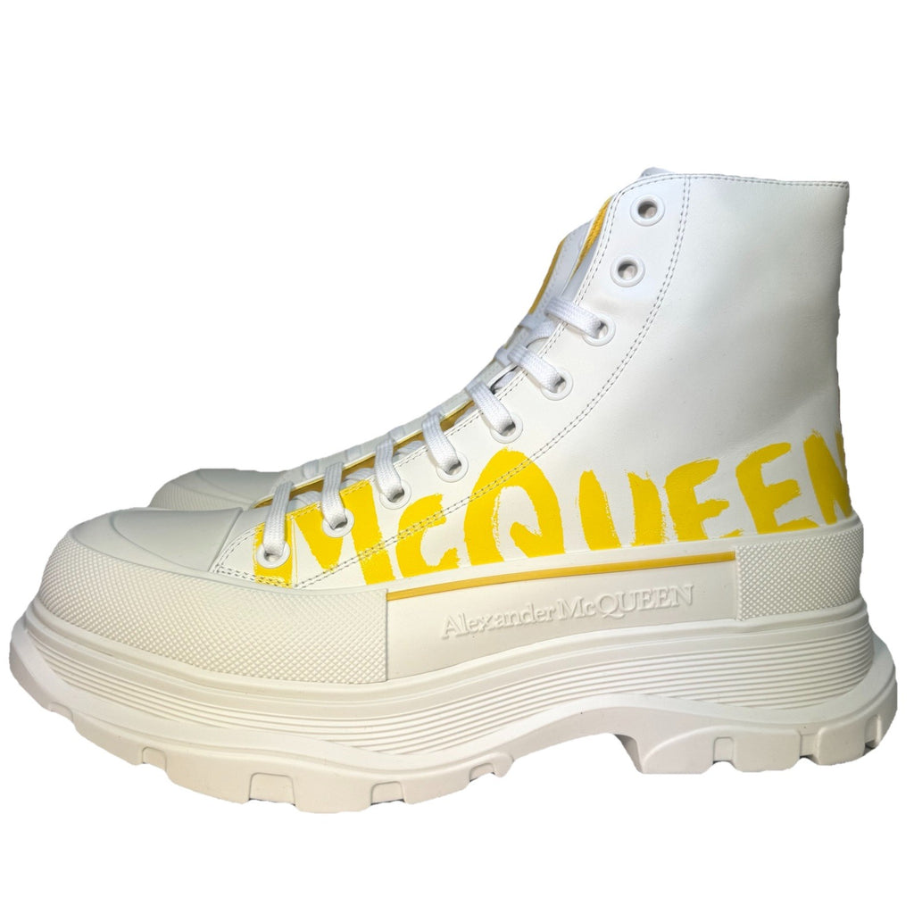 ALEXANDER MCQUEEN Mens Tread Slick Logo Sneaker Boots Yellow White (MSRP $990)