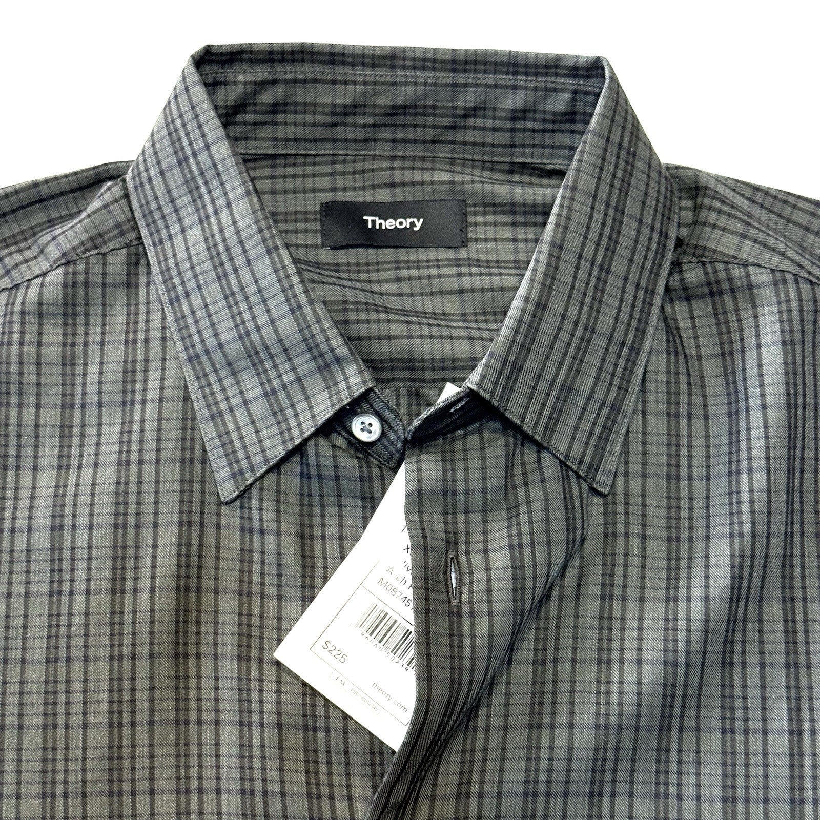 THEORY Mens Irving Arch Flanella Check Button Down Shirt Olive Green (MSRP $225)
