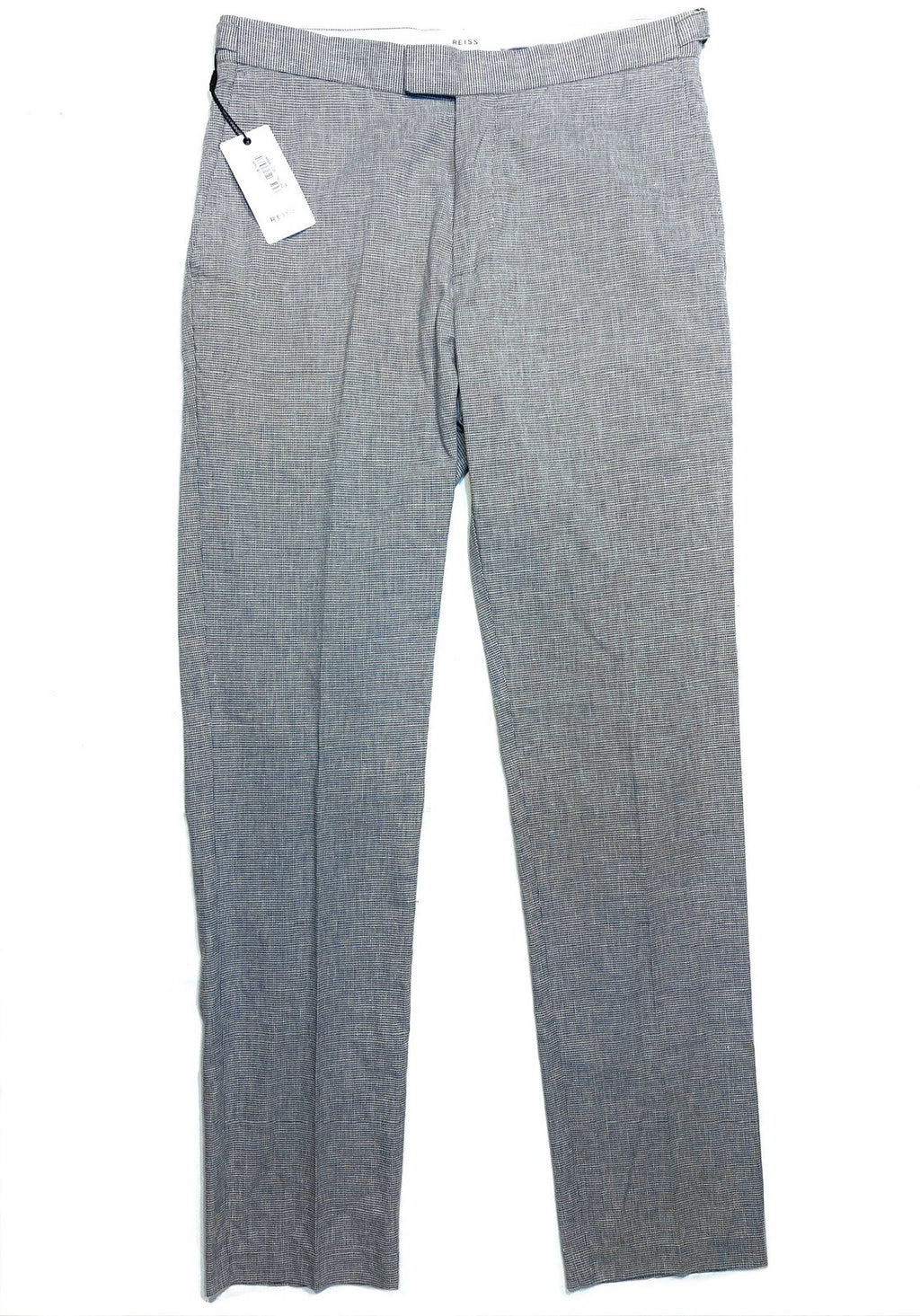REISS Mens Joe Puppytooth Houndstooth Linen Trousers Pants Blue 30R (MSRP $195)