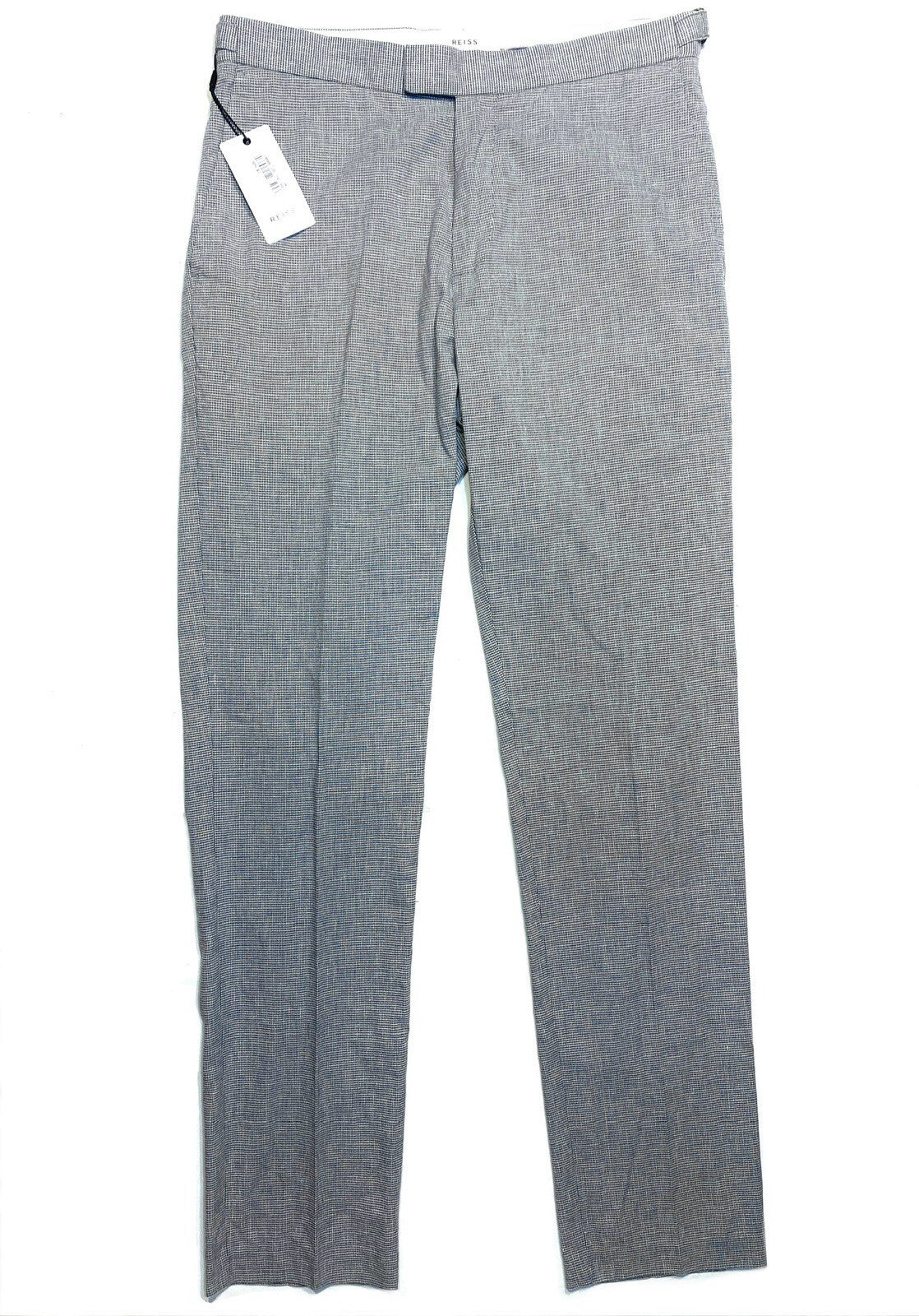 REISS Mens Joe Puppytooth Houndstooth Linen Trousers Pants Blue 30R (MSRP $195)