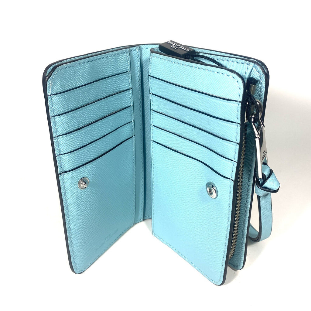 MARC JACOBS J Logo Tie Dye Leather Zip Snap Wallet Multi Blue (MSRP $195)