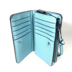 MARC JACOBS J Logo Tie Dye Leather Zip Snap Wallet Multi Blue (MSRP $195)
