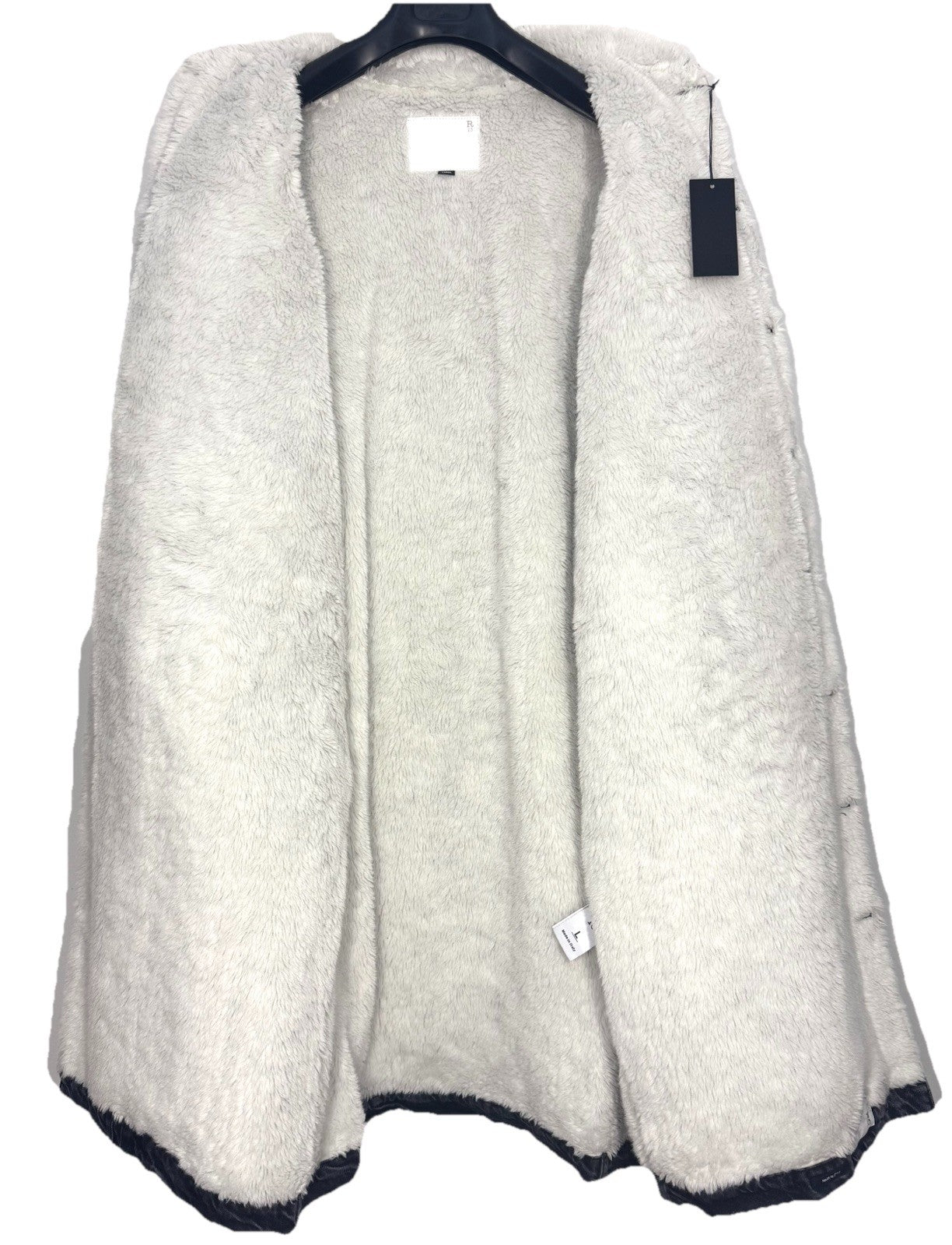 R13 Womens Lyle Denim Sherpa Long Trucker Parka Coat Stone Black L (MSRP $845)