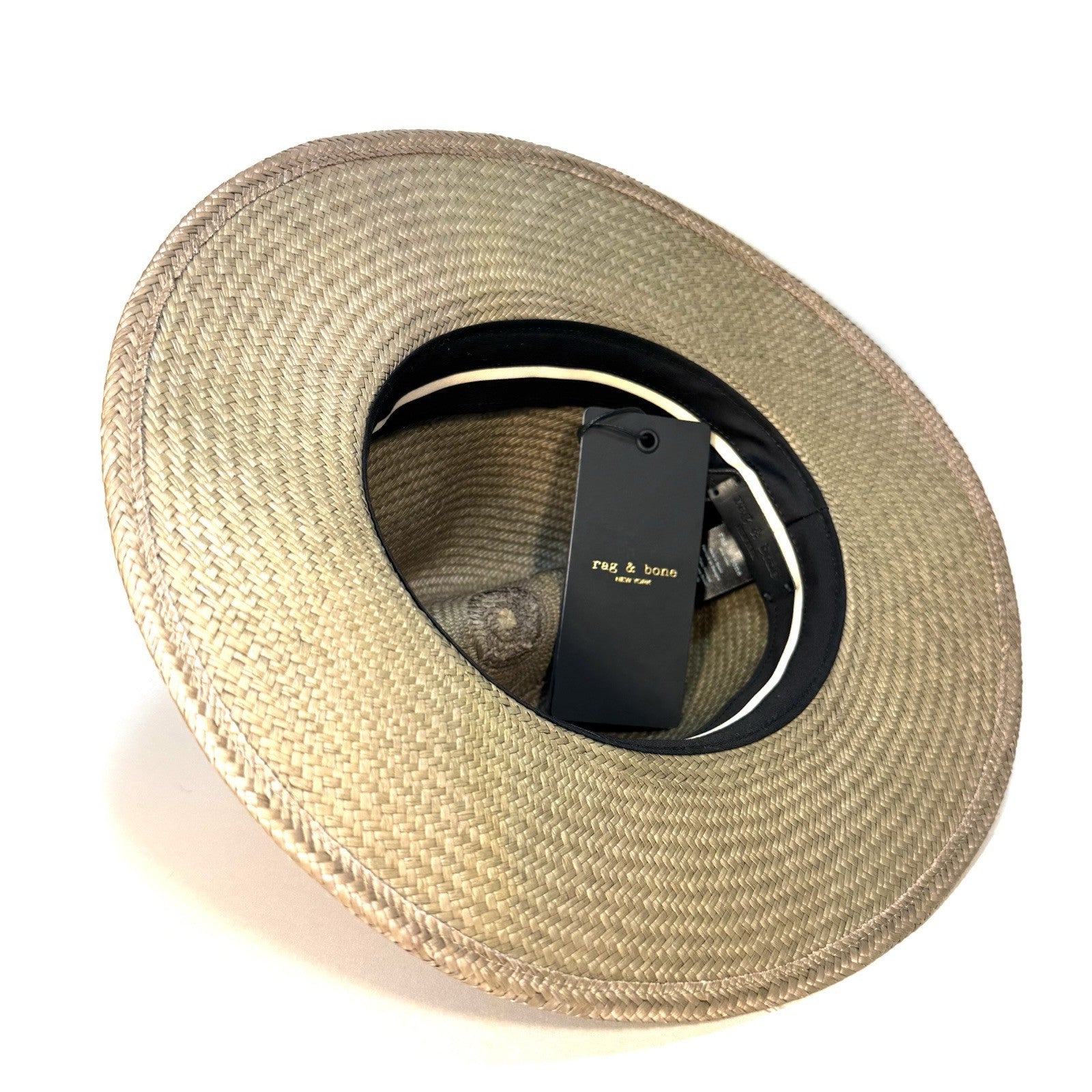 RAG & BONE Womens Panama Packable Straw Ribbon Hat Olive Green (MSRP $250)