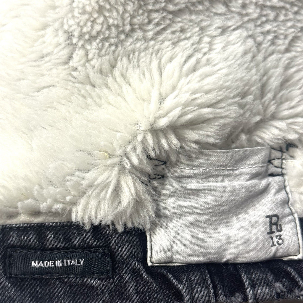 R13 Womens Lyle Denim Sherpa Long Trucker Parka Coat Stone Black L (MSRP $845)