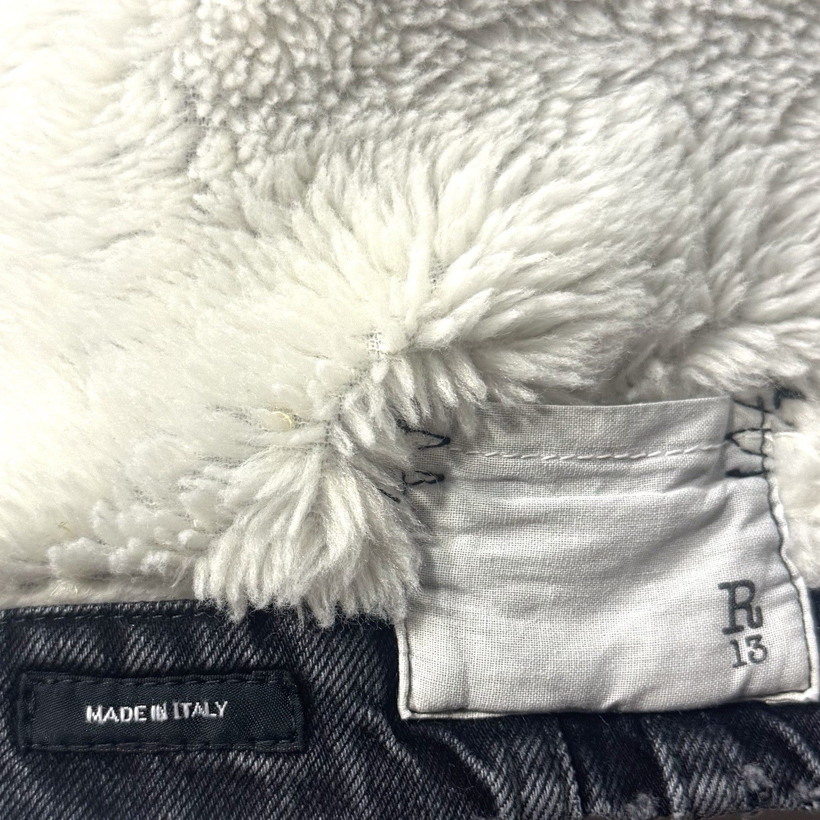 R13 Womens Lyle Denim Sherpa Long Trucker Parka Coat Stone Black L (MSRP $845)