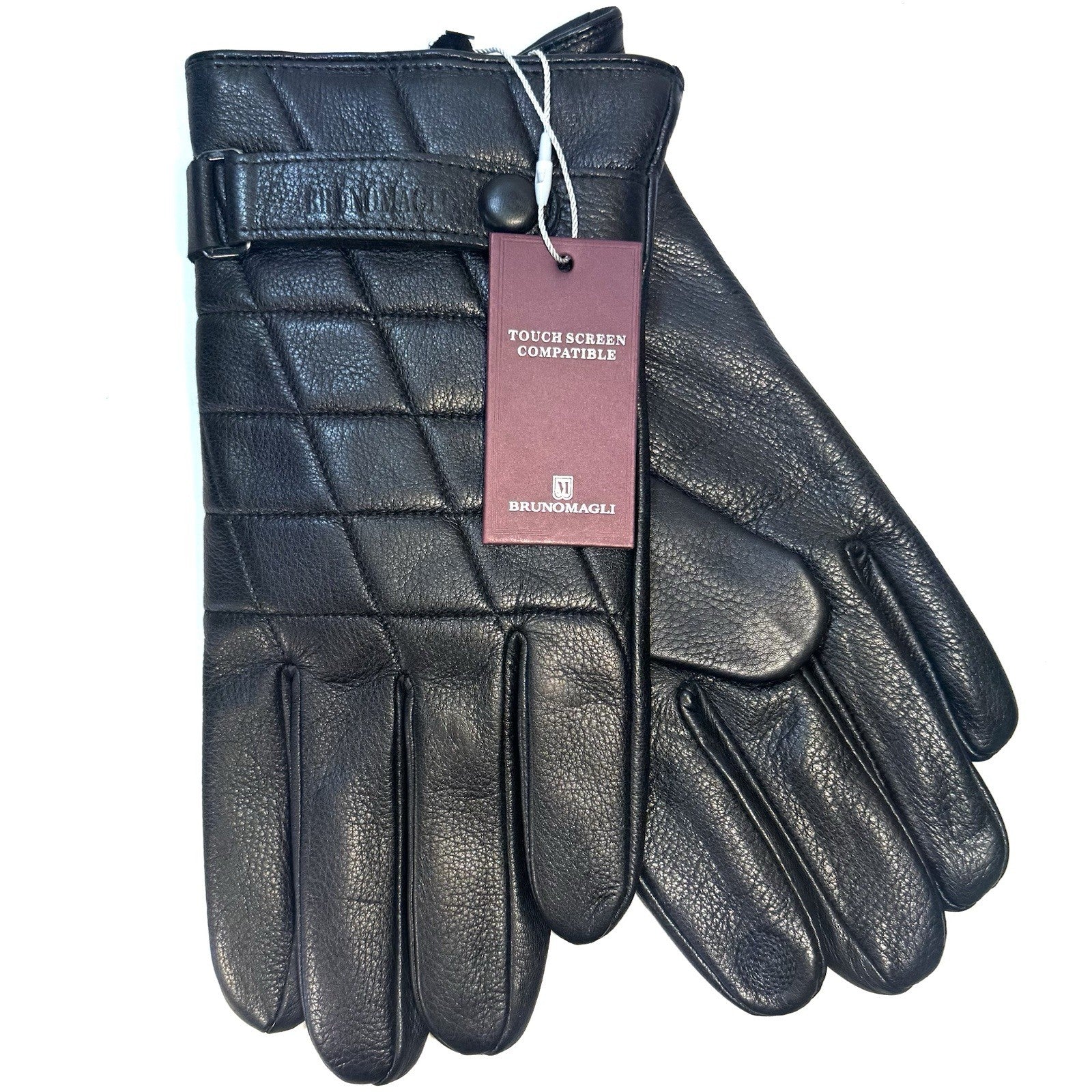 BRUNO MAGLI Mens Cashmere Lined Quilted Leather Touchscreen Gloves Black XL