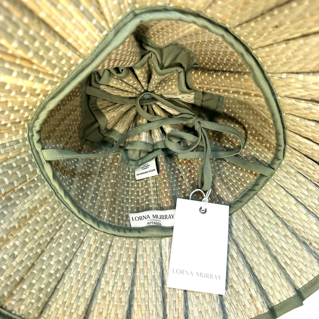 LORNA MURRAY x Veronica Beard Vienna Olive Grove Straw Maxi Hat Green -MSRP $148