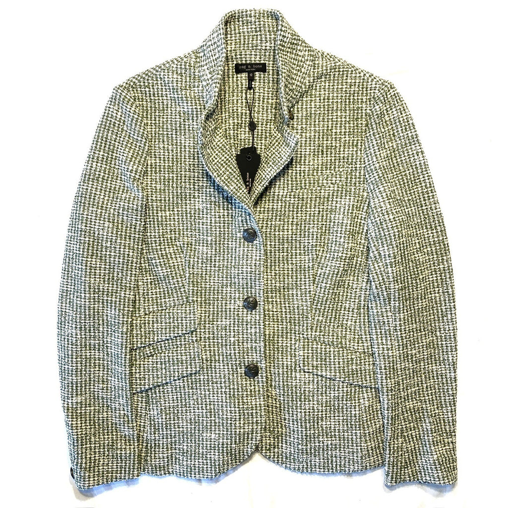 RAG & BONE Womens Slade Tweed Up Collar Slim Blazer Jacket Green (MSRP $595)