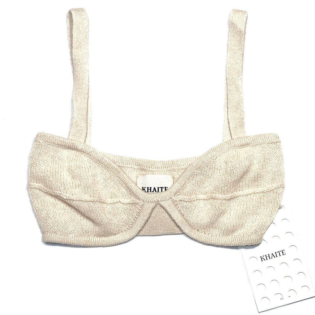 KHAITE Womens Eda Cashmere Knit Bralette Top Custard Ivory (MSRP $540)